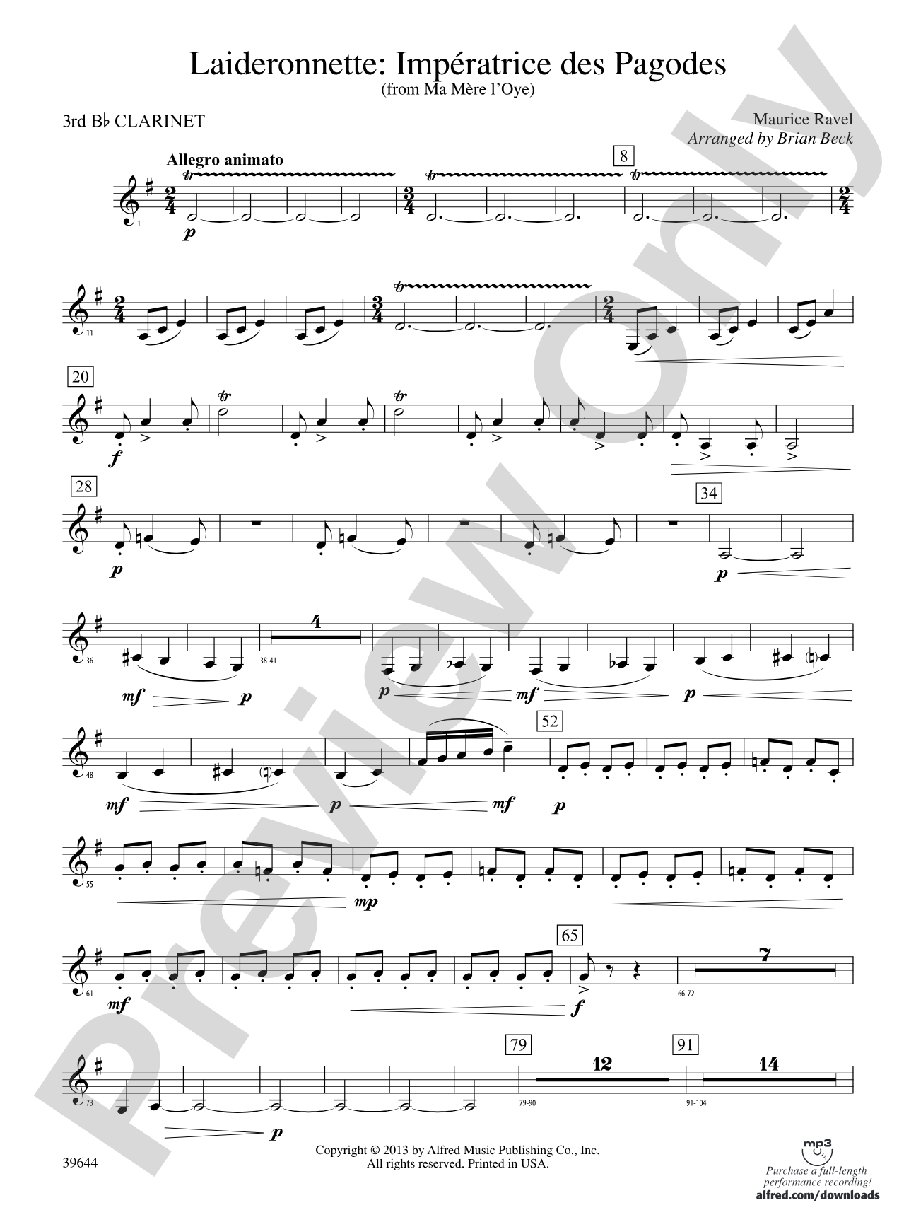 Laideronnette: Impératrice des Pagodes (from Ma mère l'oye ): 3rd B-flat Clarinet