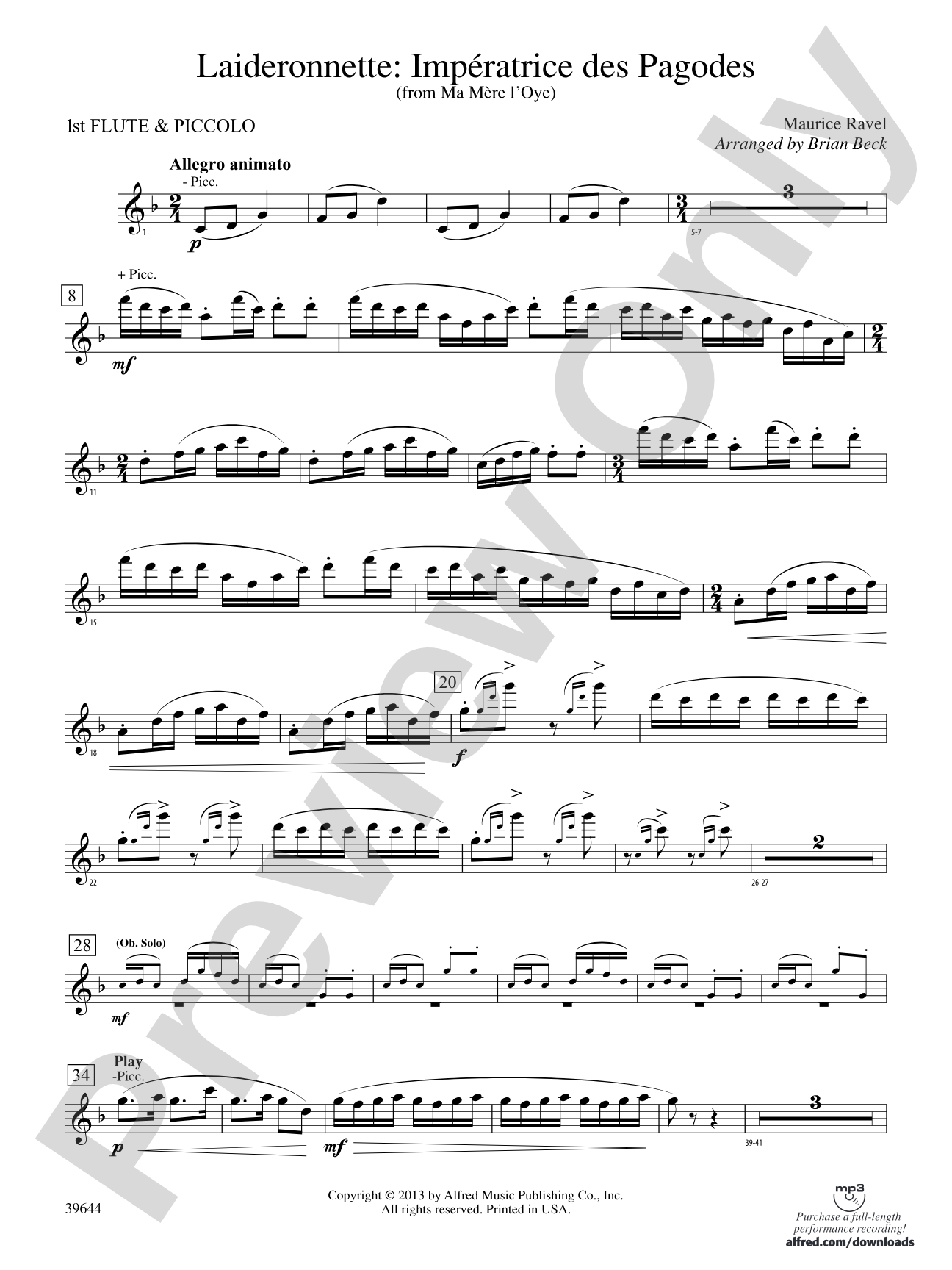 Laideronnette: Impératrice des Pagodes (from Ma mère l'oye ): Flute