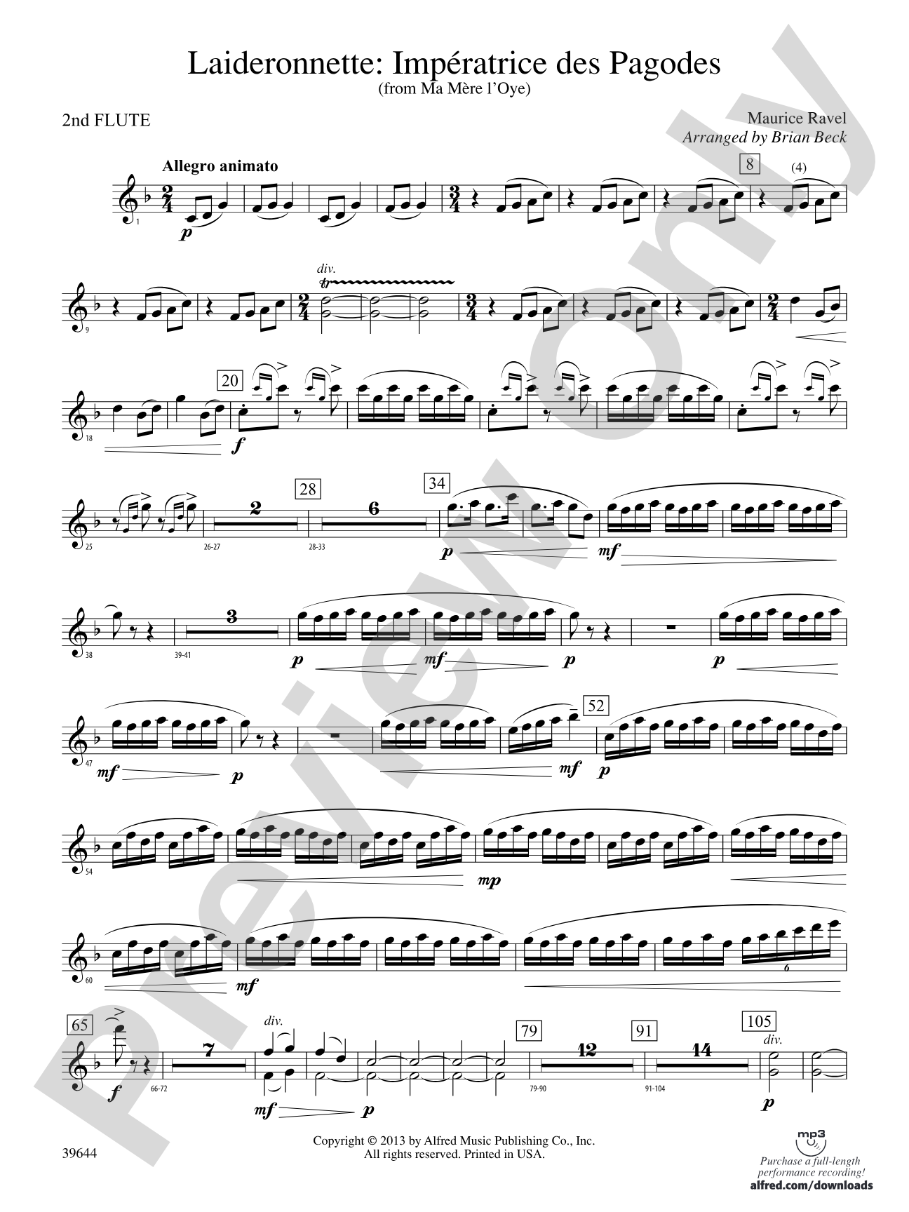Laideronnette: Impératrice des Pagodes (from Ma mère l'oye ): 2nd Flute