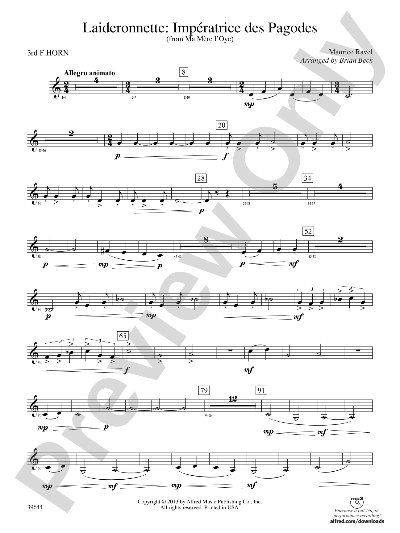 Laideronnette: Impératrice des Pagodes (from Ma mère l'oye ): 3rd F Horn