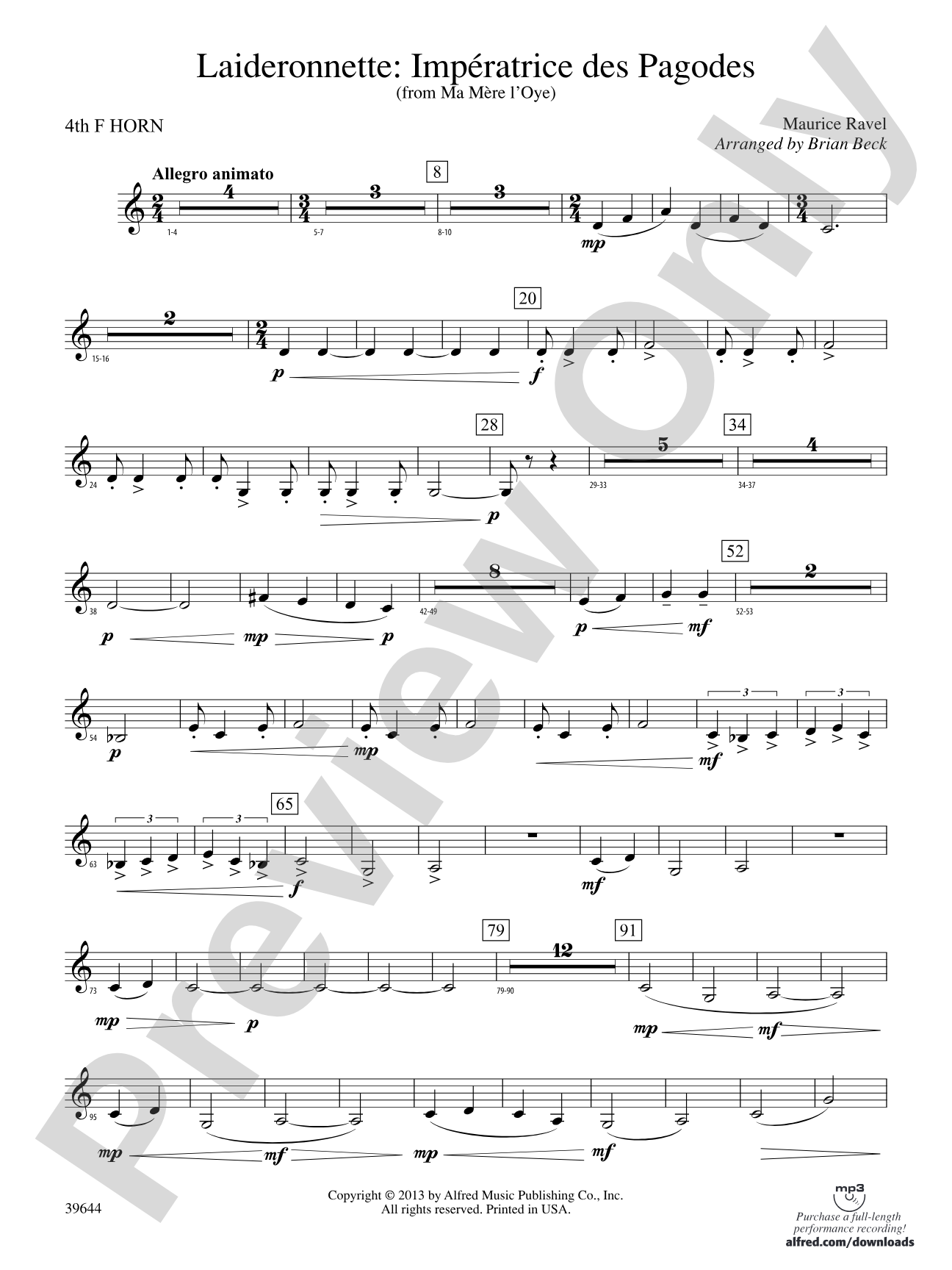 Laideronnette: Impératrice des Pagodes (from Ma mère l'oye ): 4th F Horn