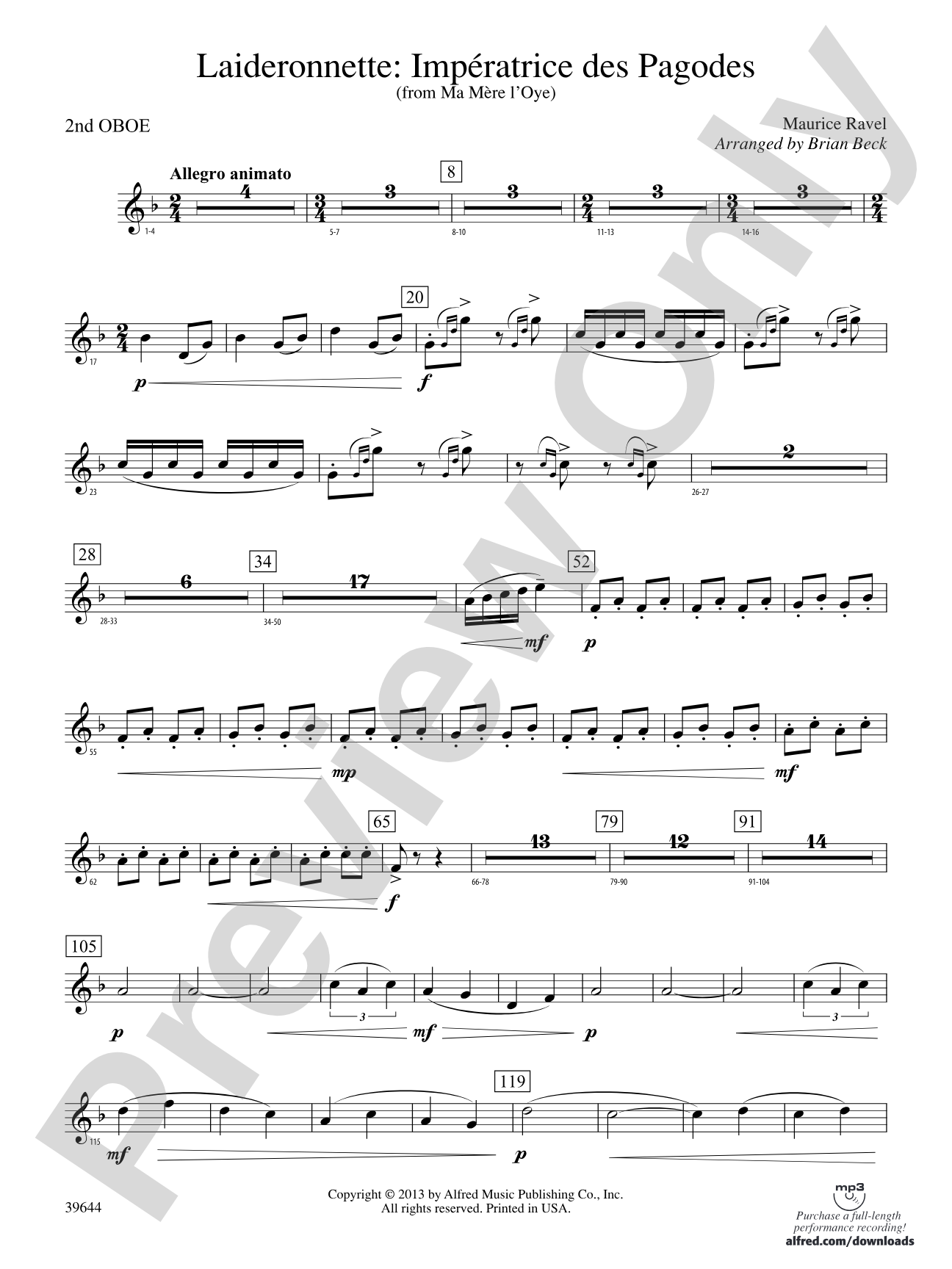 Laideronnette: Impératrice des Pagodes (from Ma mère l'oye ): 2nd Oboe