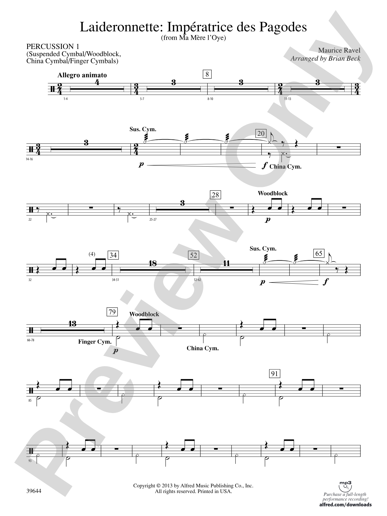 Laideronnette: Impératrice des Pagodes (from Ma mère l'oye ): 1st Percussion