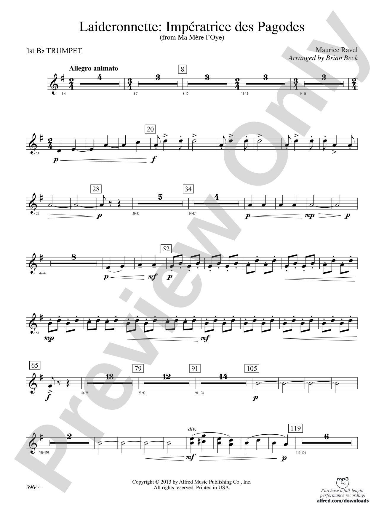 Laideronnette: Impératrice des Pagodes (from Ma mère l'oye ): 1st B-flat Trumpet