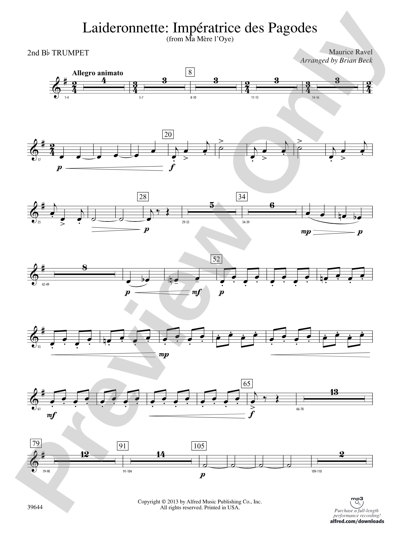 Laideronnette: Impératrice des Pagodes (from Ma mère l'oye ): 2nd B-flat Trumpet