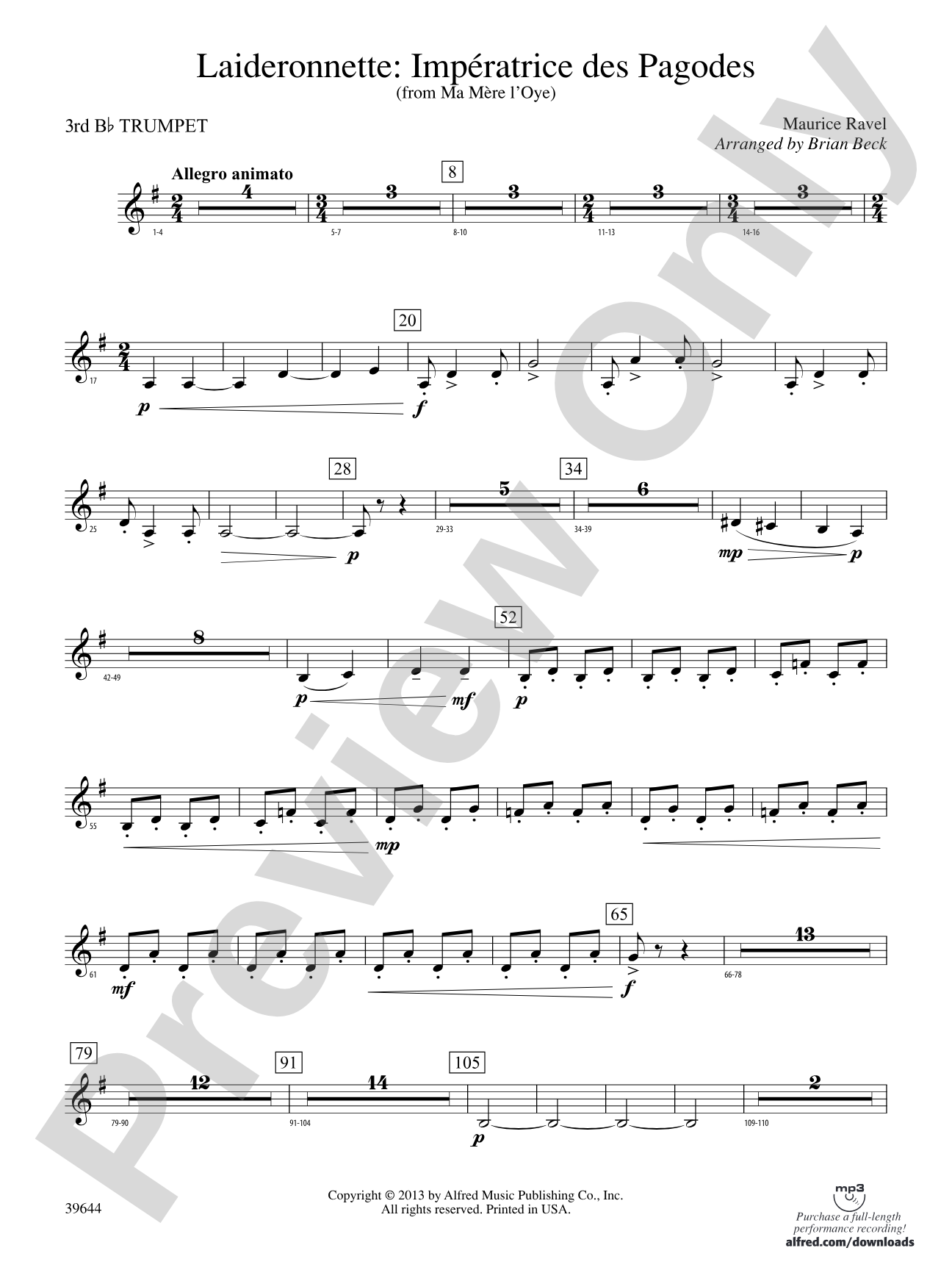 Laideronnette: Impératrice des Pagodes (from Ma mère l'oye ): 3rd B-flat Trumpet