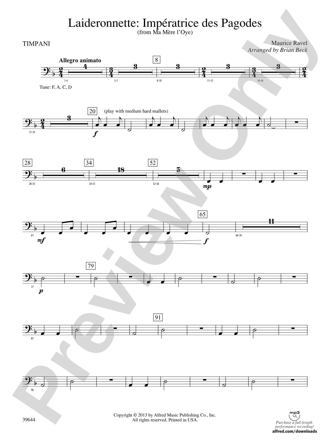 Laideronnette: Impératrice des Pagodes (from Ma mère l'oye ): Timpani