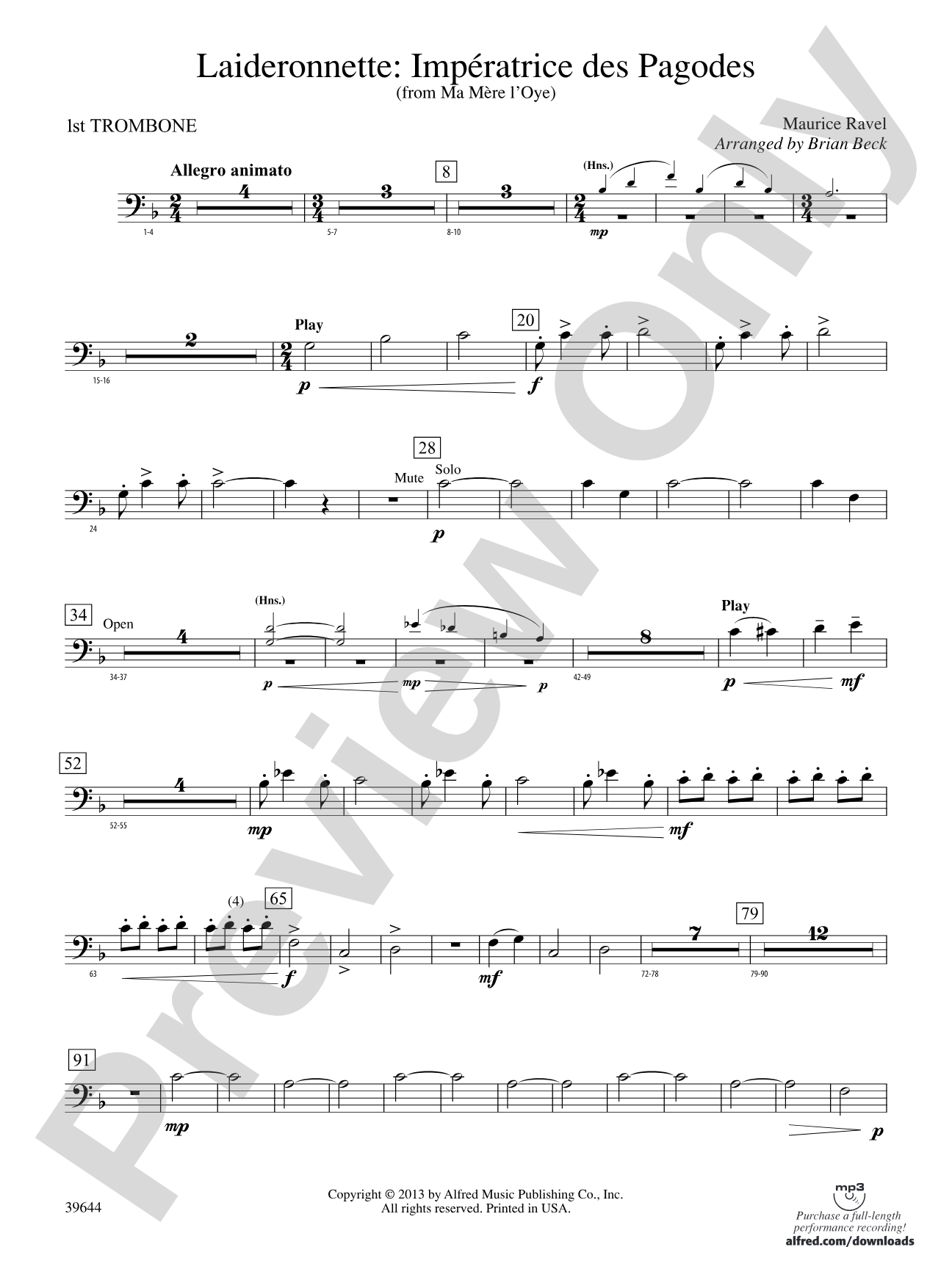 Laideronnette: Impératrice des Pagodes (from Ma mère l'oye ): 1st Trombone