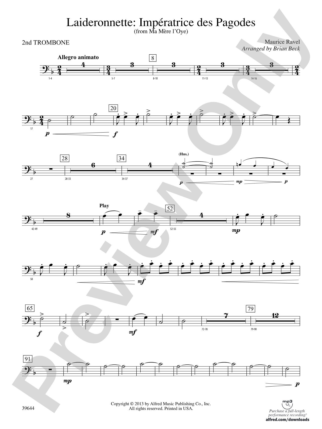 Laideronnette: Impératrice des Pagodes (from Ma mère l'oye ): 2nd Trombone