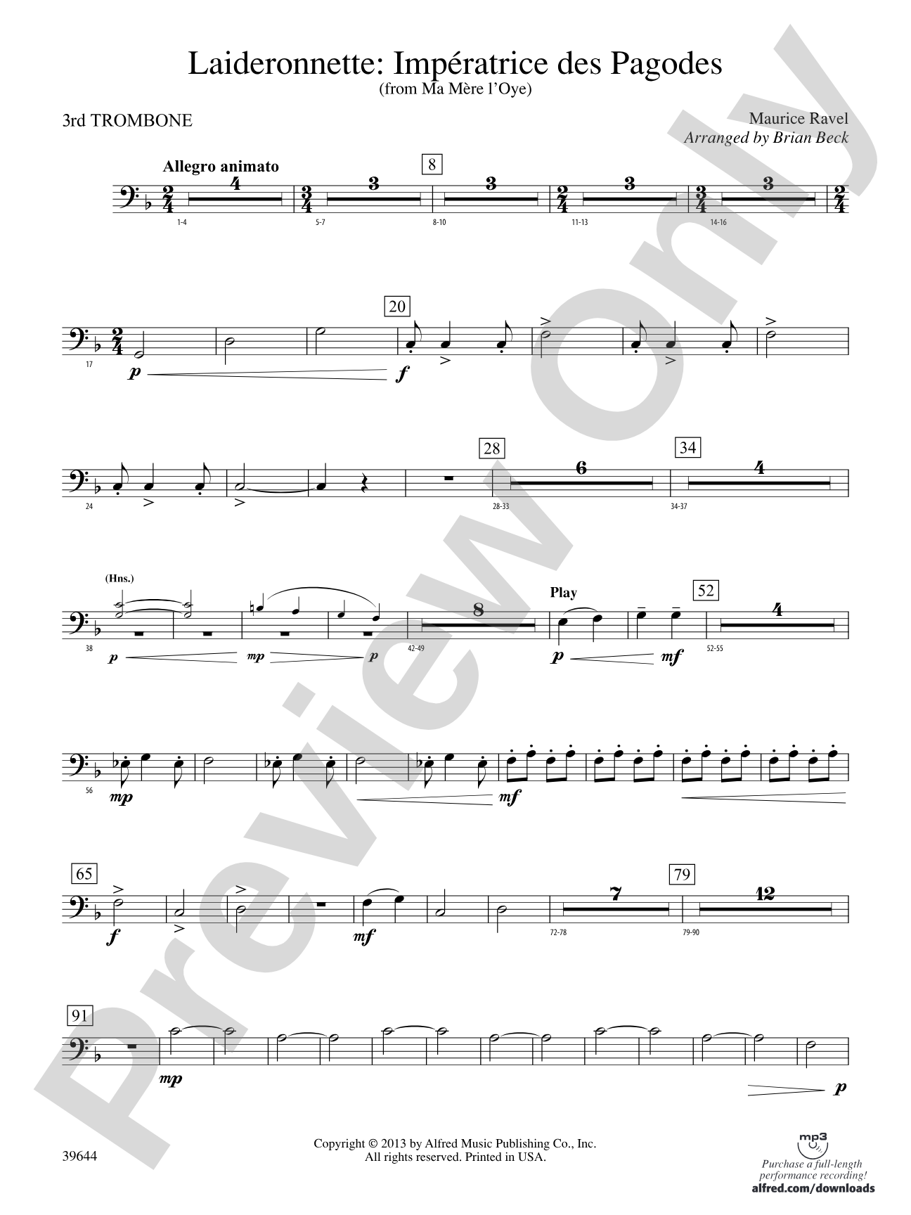 Laideronnette: Impératrice des Pagodes (from Ma mère l'oye ): 3rd Trombone