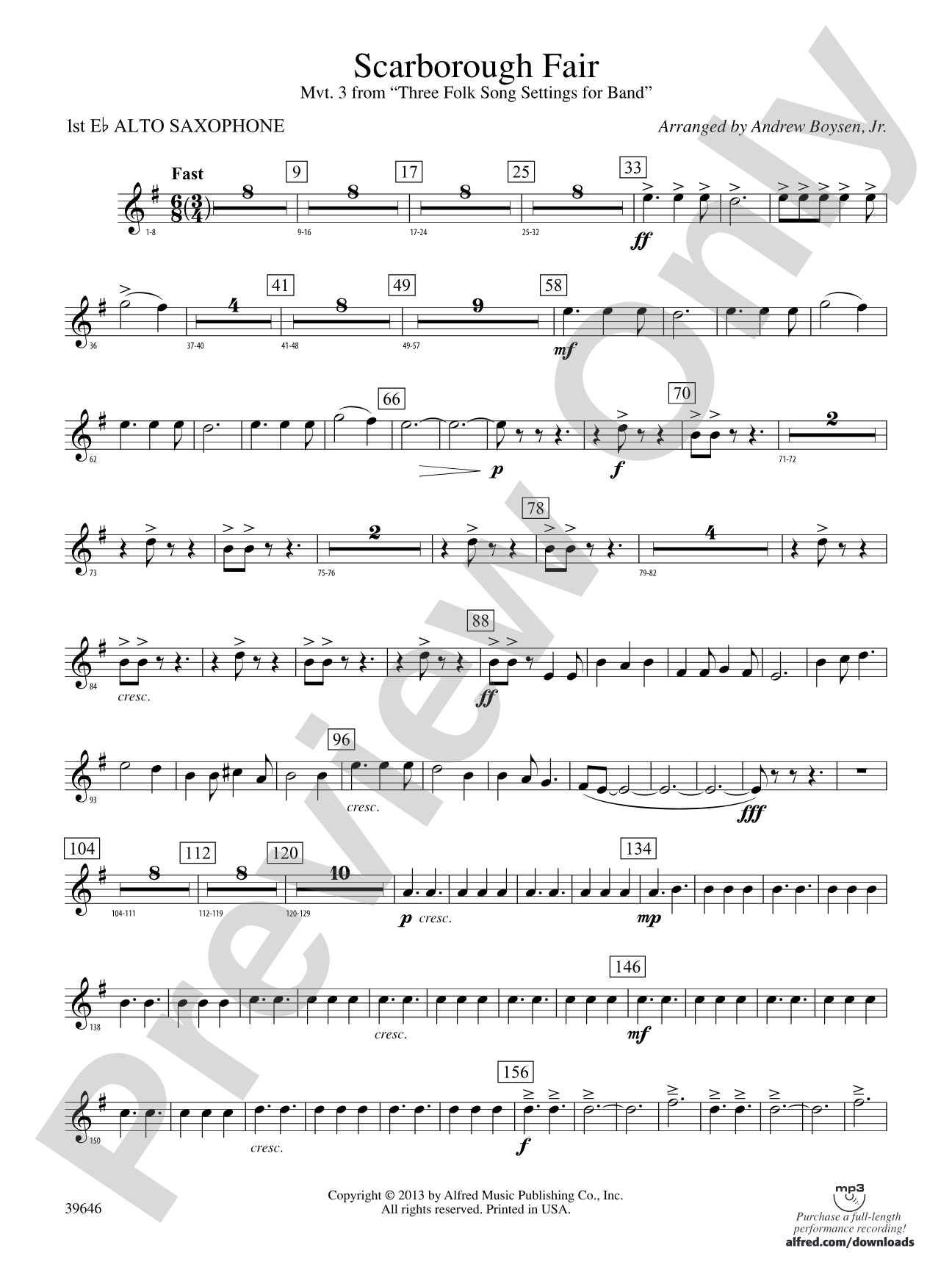 Scarborough Fair: E-flat Alto Saxophone