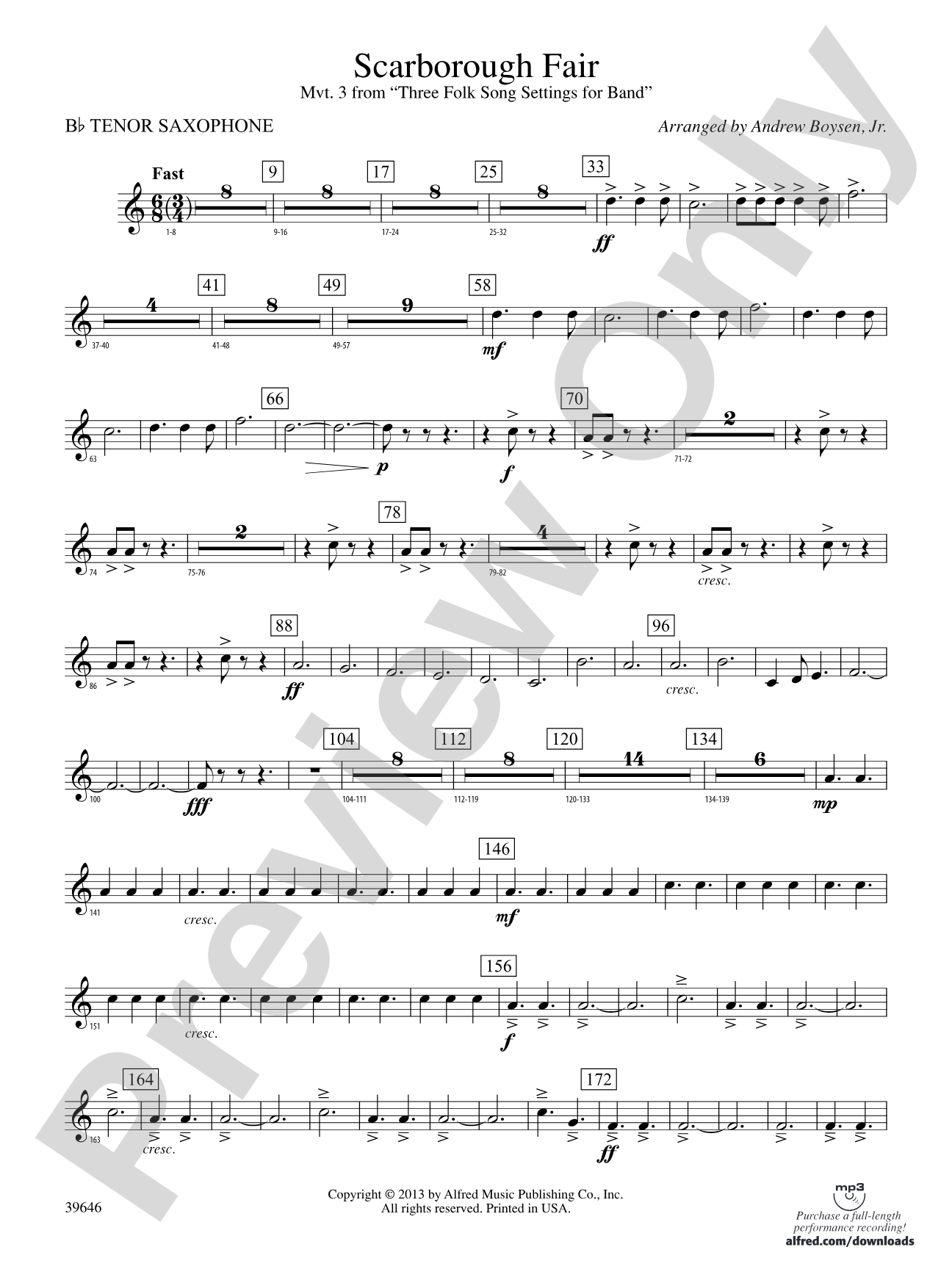 Scarborough Fair: B-flat Tenor Saxophone