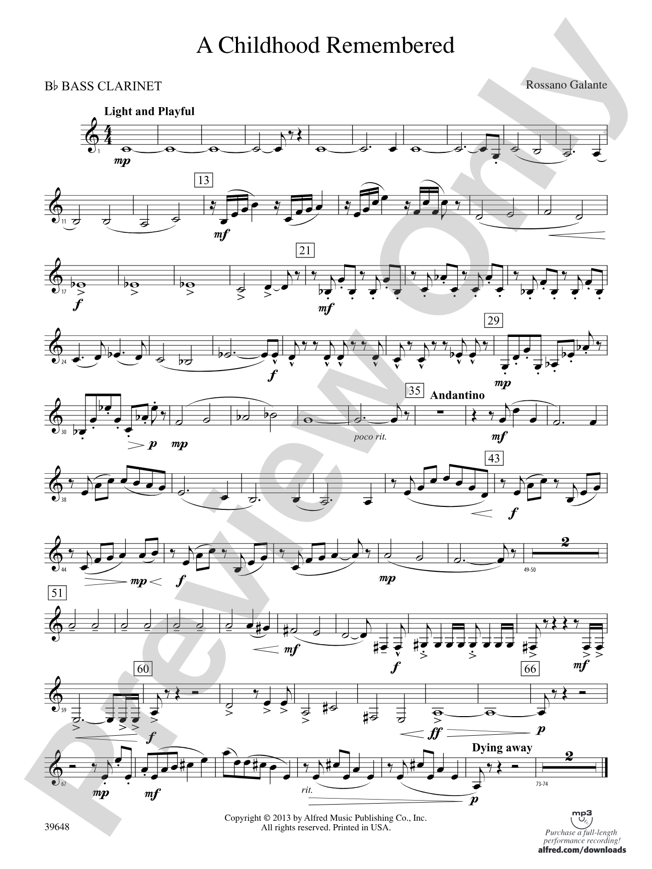 A Childhood Remembered: B-flat Bass Clarinet