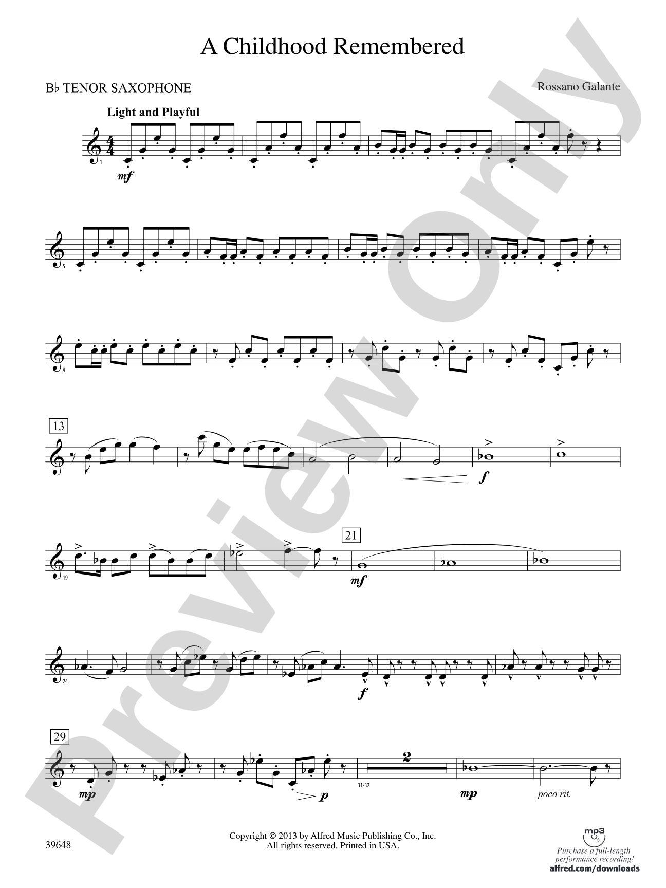 A Childhood Remembered: B-flat Tenor Saxophone