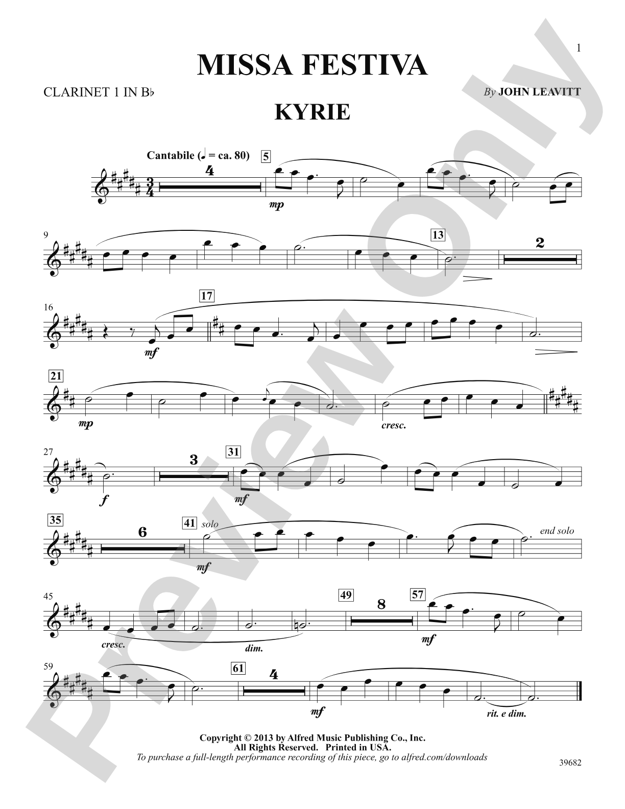 Missa Festiva: 1st B-flat Clarinet: Choral SoundPax