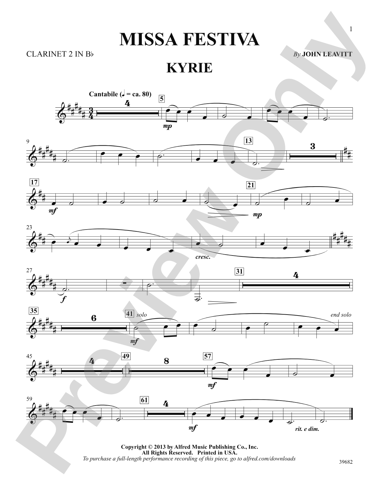 Missa Festiva: 2nd B-flat Clarinet: Choral SoundPax