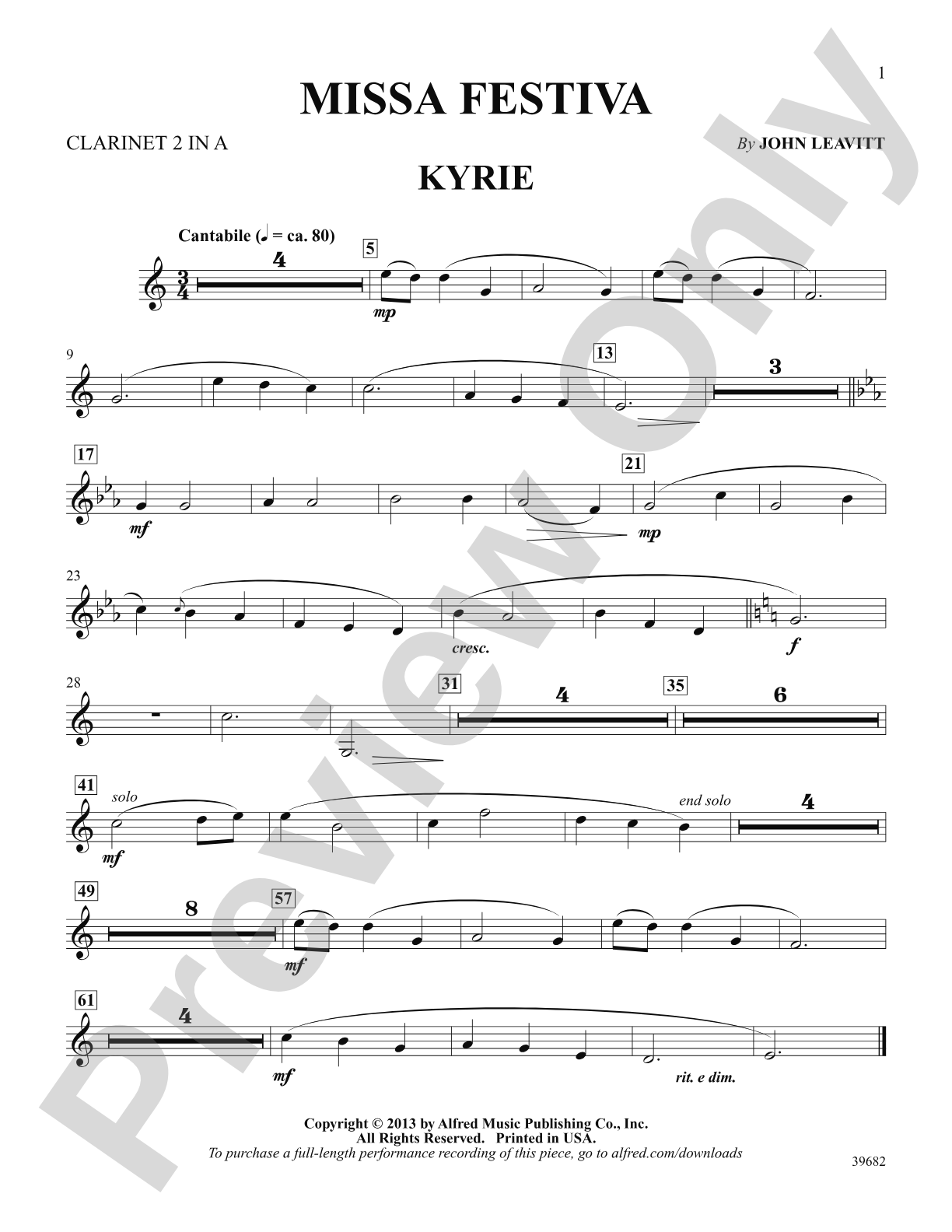 Missa Festiva: Clarinet 2 in A: Choral SoundPax
