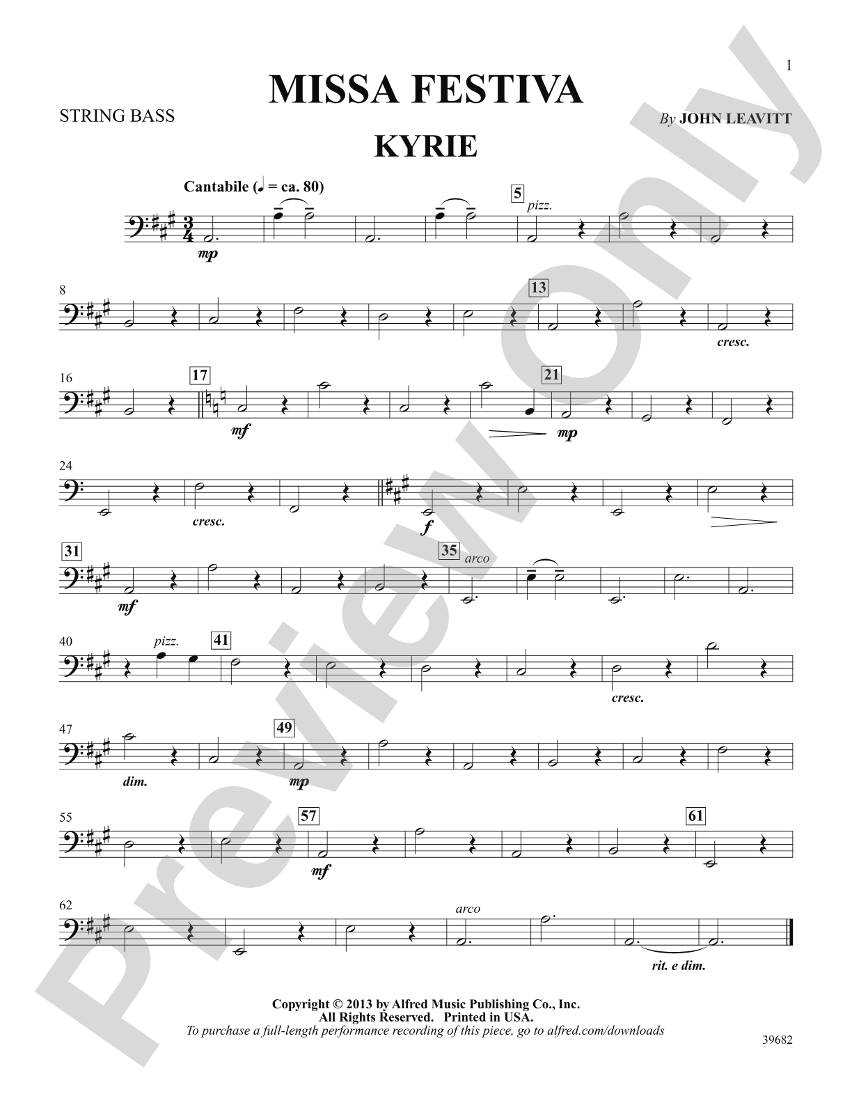 Missa Festiva: String Bass: Choral SoundPax