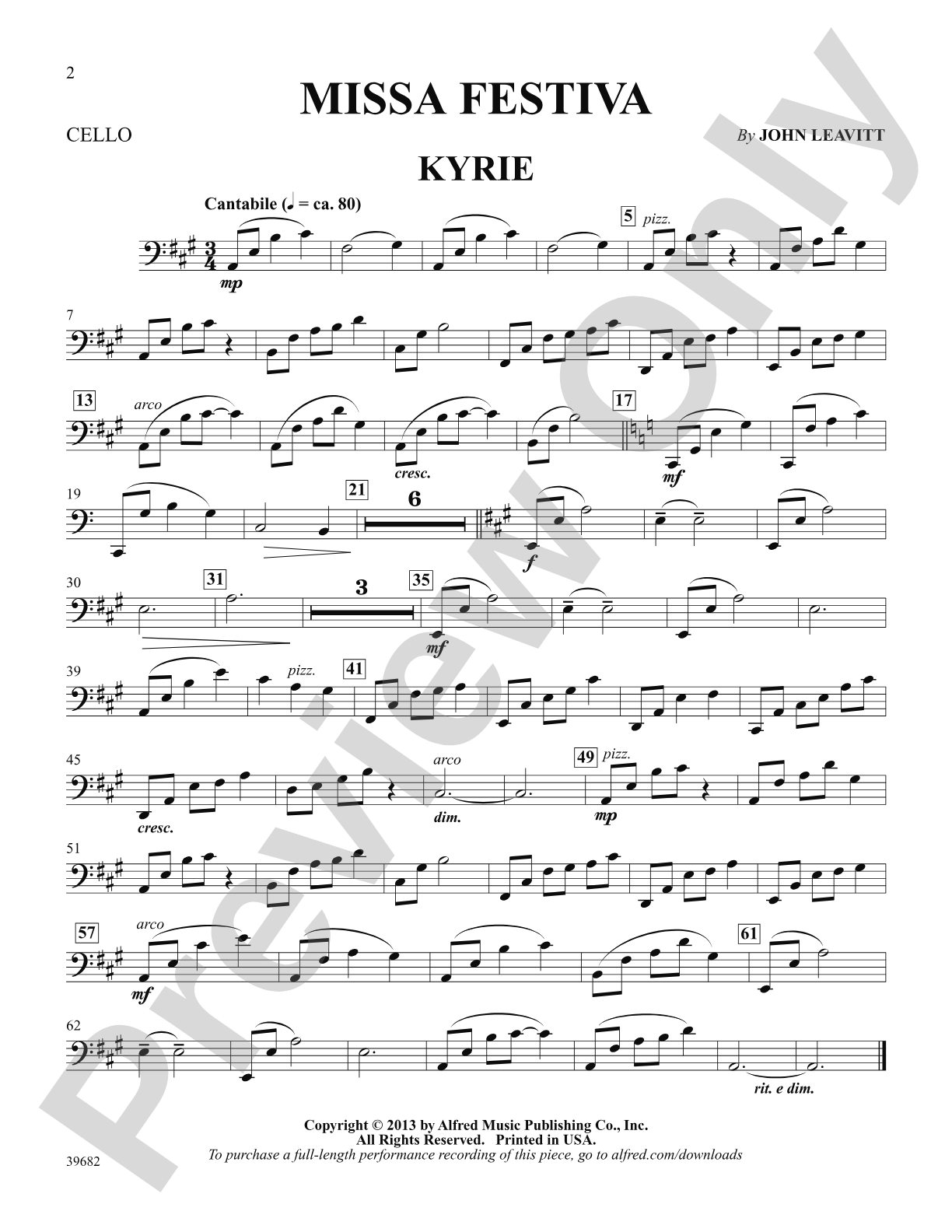 Missa Festiva: Cello: Choral SoundPax