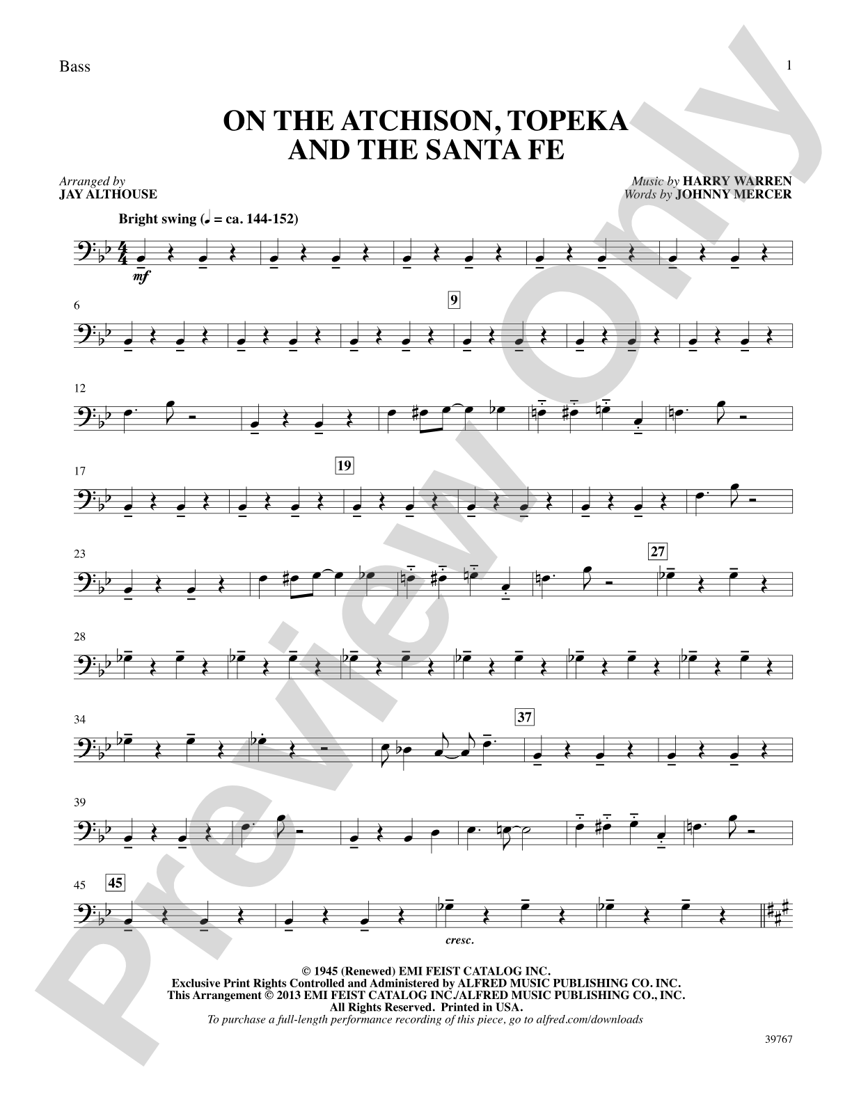On the Atchison, Topeka and the Santa Fe: String Bass: Choral SoundPax