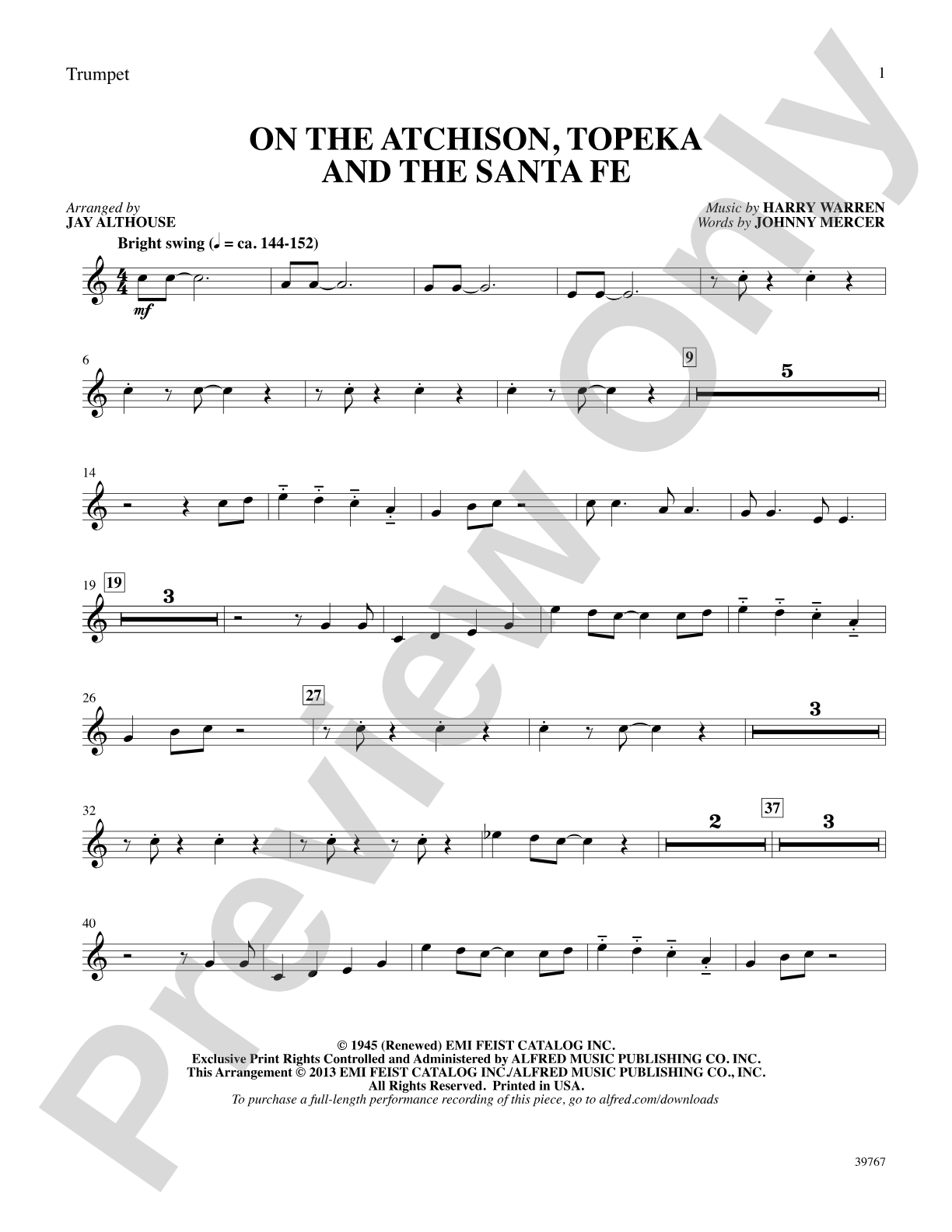 On the Atchison, Topeka and the Santa Fe: 1st B-flat Trumpet: Choral SoundPax