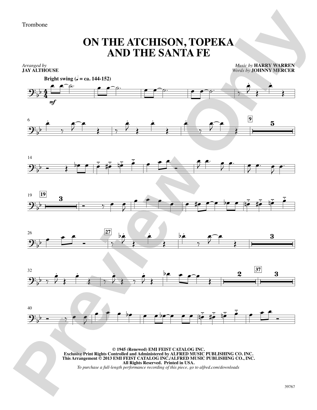 On the Atchison, Topeka and the Santa Fe: 1st Trombone: Choral SoundPax