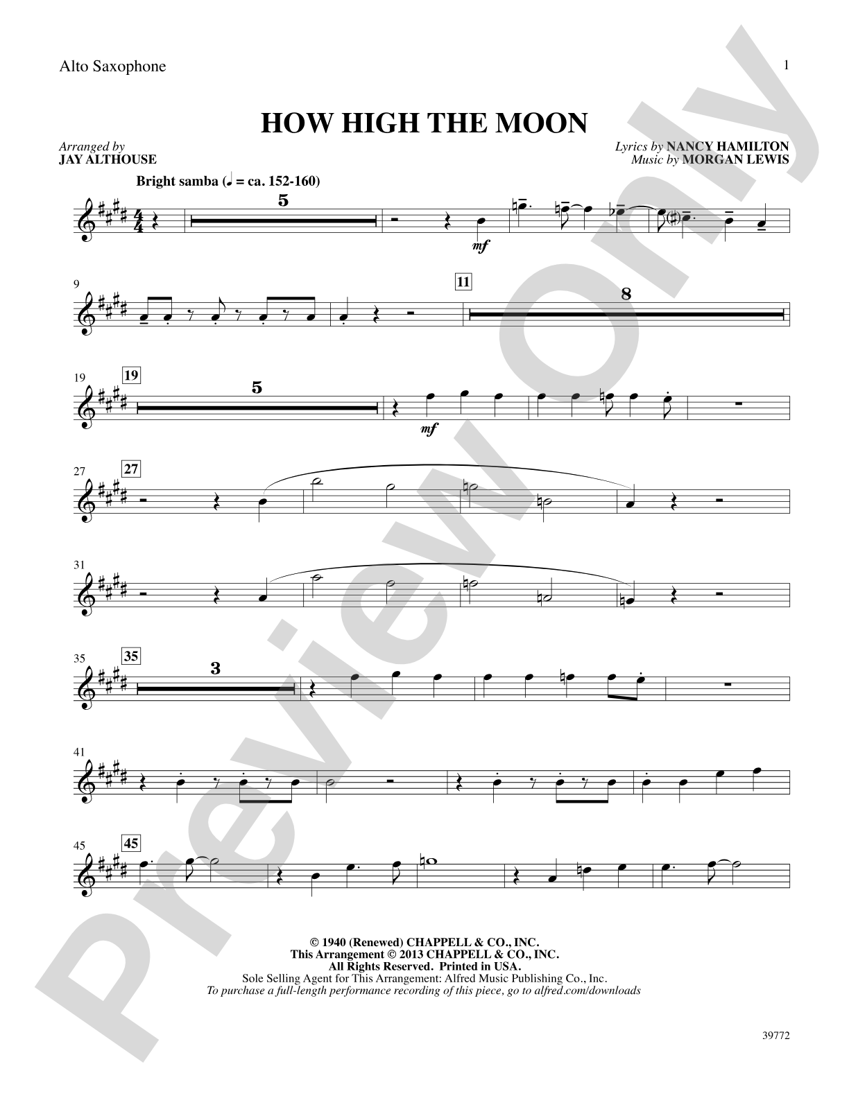 How High the Moon: E-flat Alto Saxophone: Choral SoundPax
