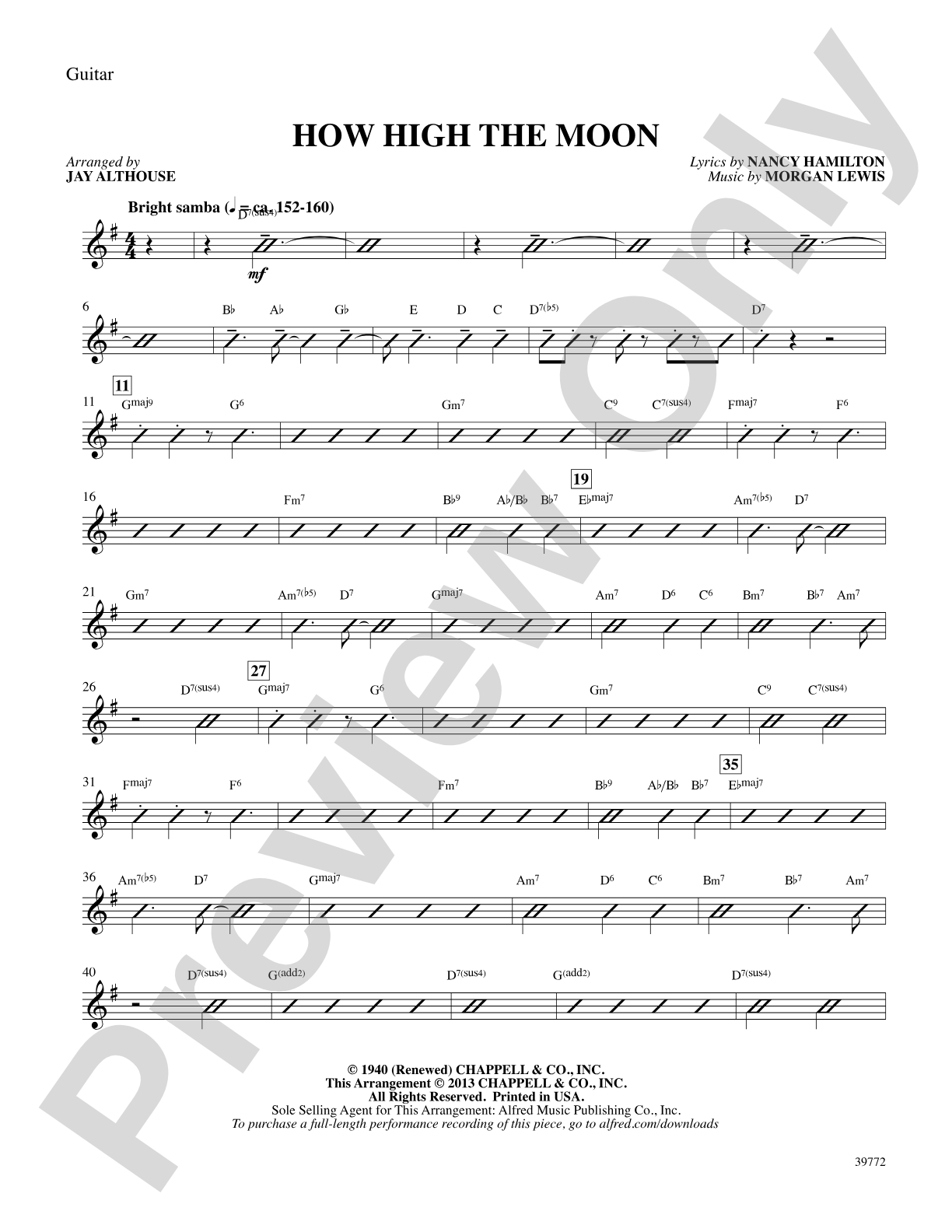 How High the Moon: Guitar: Choral SoundPax