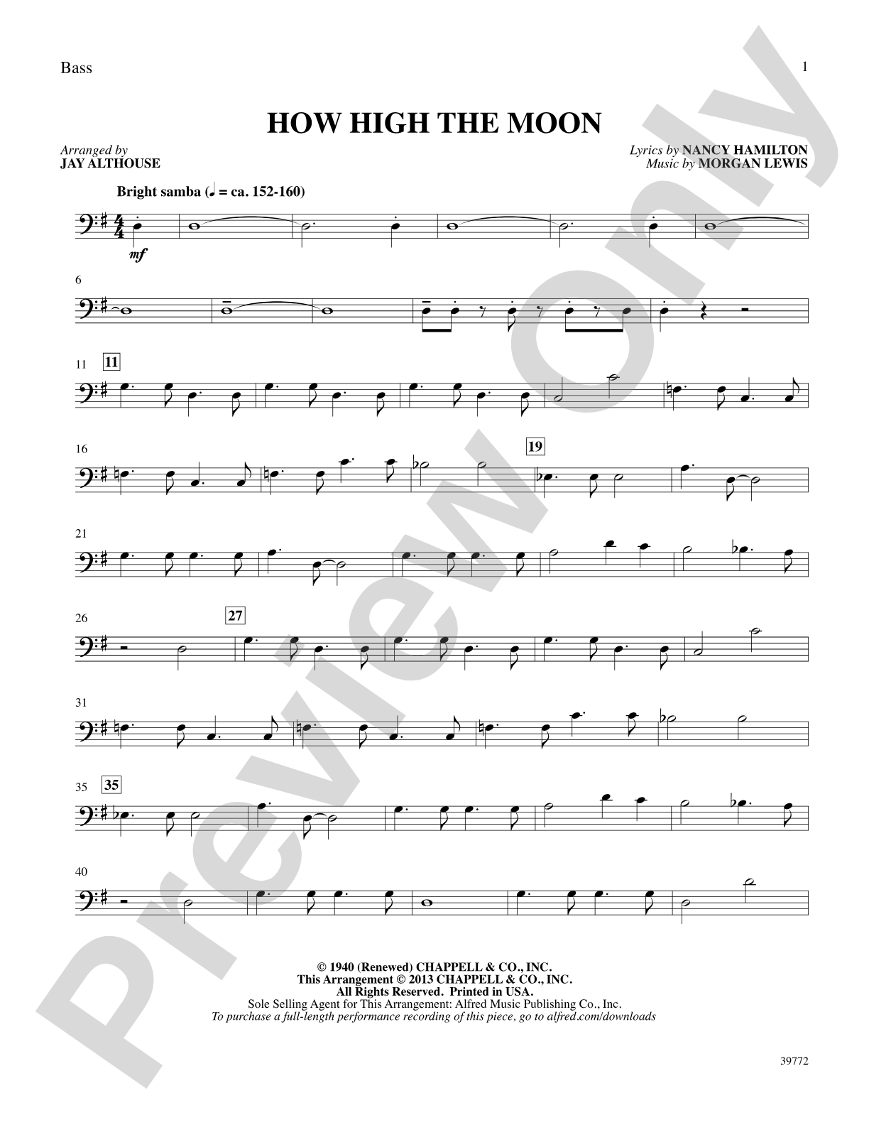 How High the Moon: String Bass: Choral SoundPax