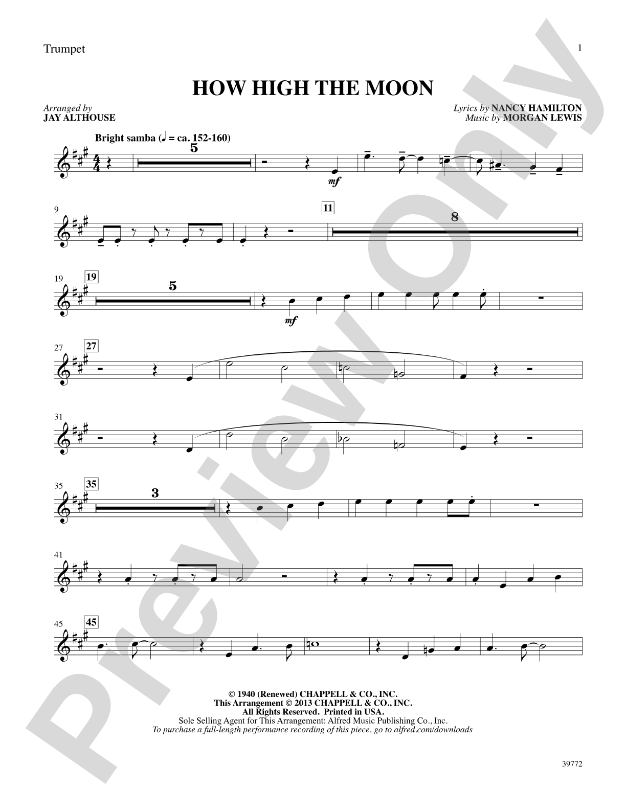 How High the Moon: 1st B-flat Trumpet: Choral SoundPax