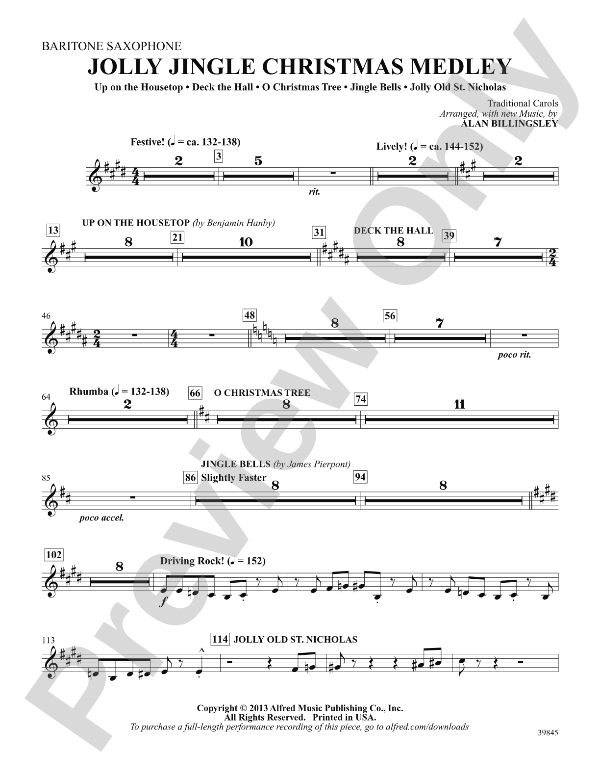 Jolly Jingle Christmas Medley: E-flat Baritone Saxophone: Choral SoundPax