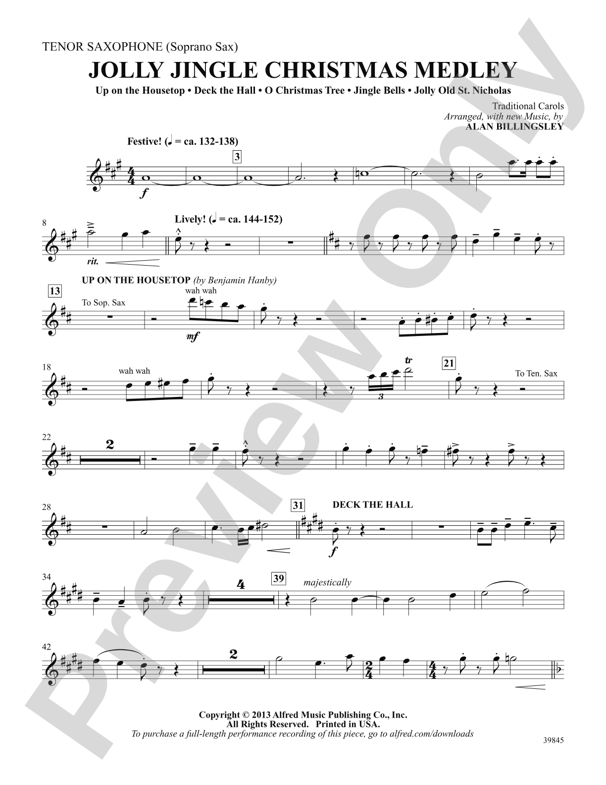 Jolly Jingle Christmas Medley: B-flat Tenor Saxophone: Choral SoundPax