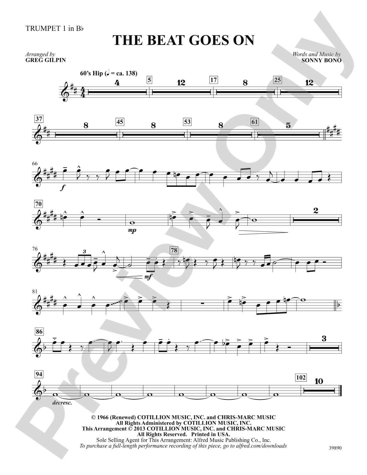 The Beat Goes On: 1st B-flat Trumpet: Choral SoundPax