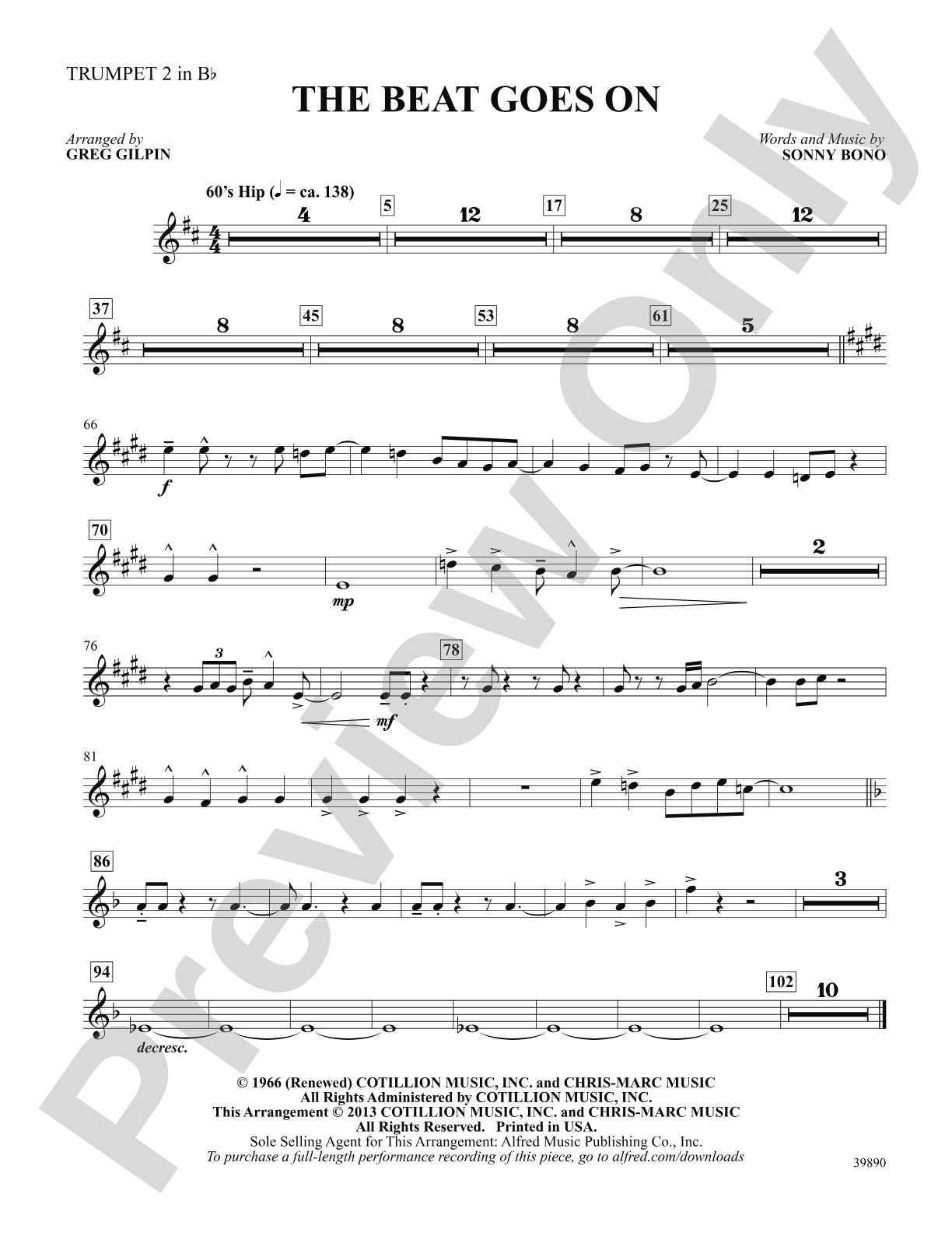 The Beat Goes On: 2nd B-flat Trumpet: Choral SoundPax