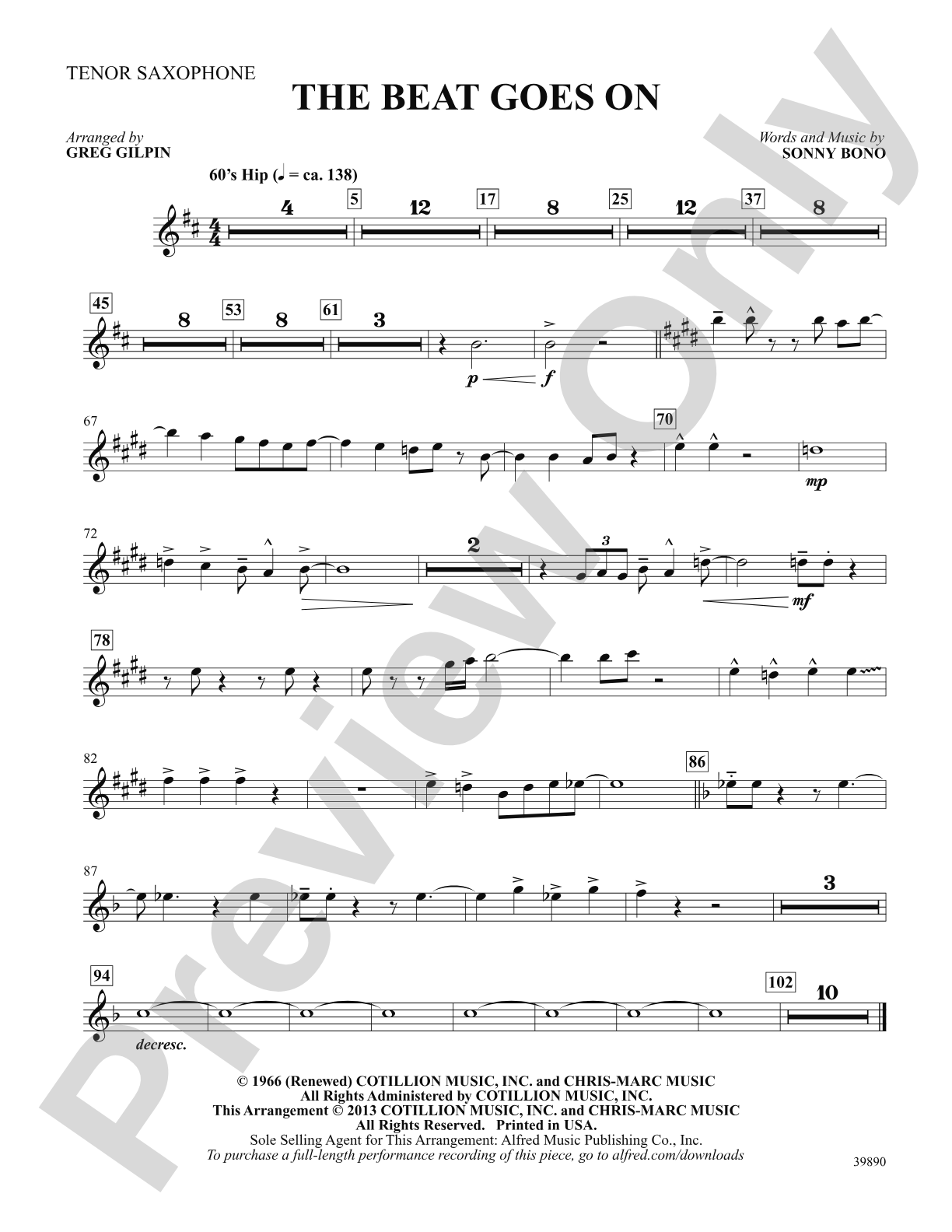 The Beat Goes On: B-flat Tenor Saxophone: Choral SoundPax
