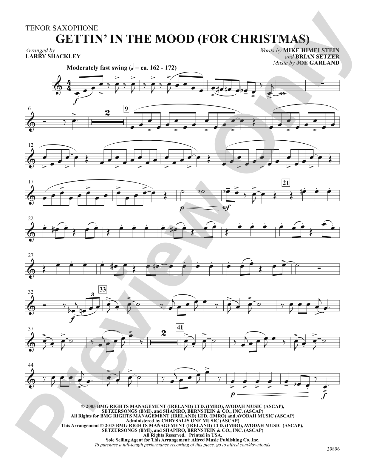 Gettin' in the Mood (for Christmas): B-flat Tenor Saxophone: Choral SoundPax