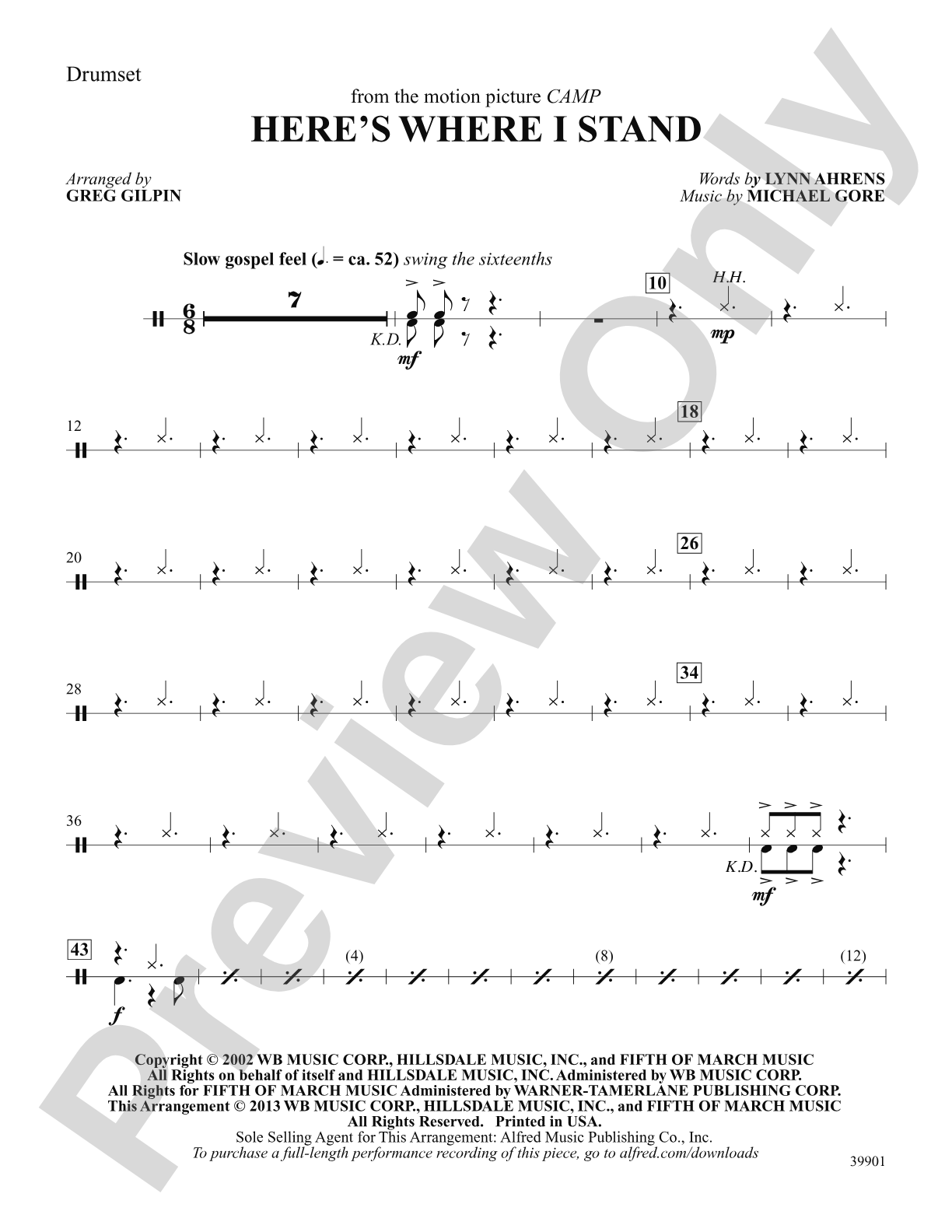 Here's Where I Stand (from the motion picture Camp): Drums: Choral SoundPax
