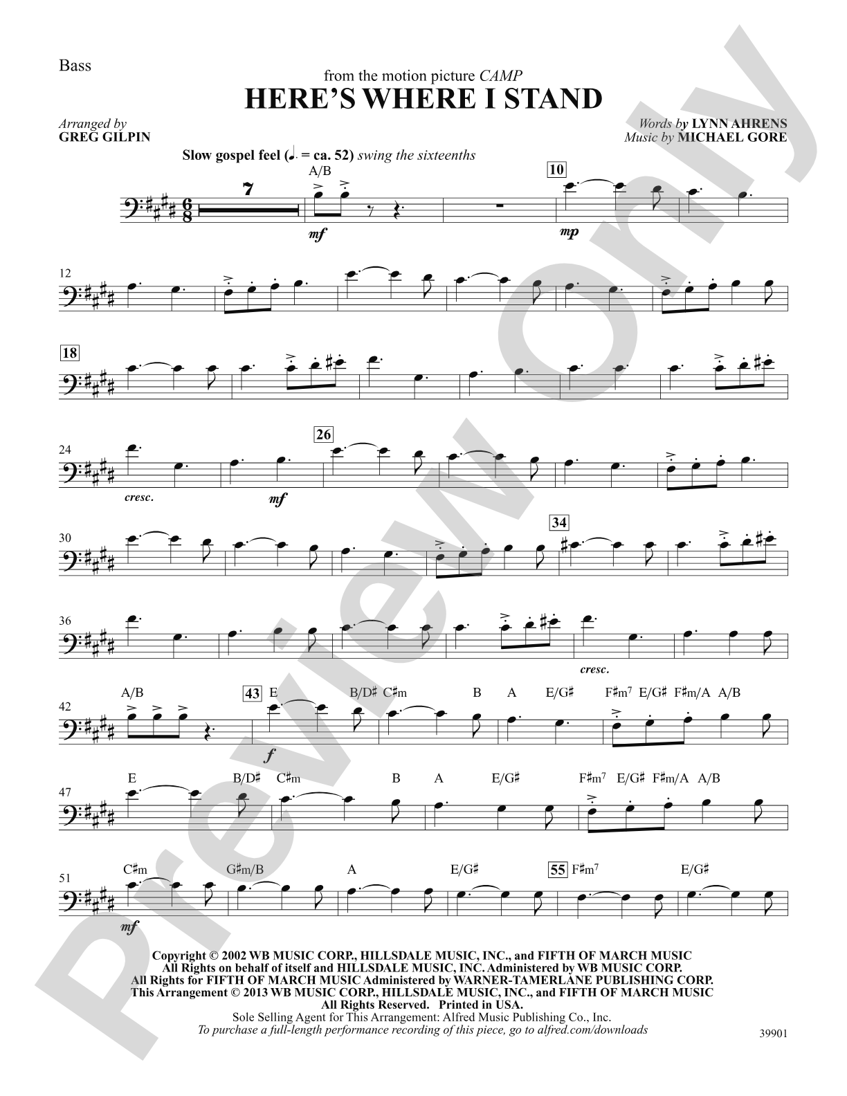 Here's Where I Stand (from the motion picture Camp): String Bass: Choral SoundPax