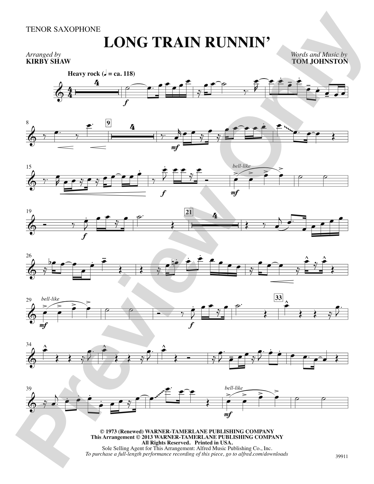 Long Train Runnin': B-flat Tenor Saxophone: Choral SoundPax