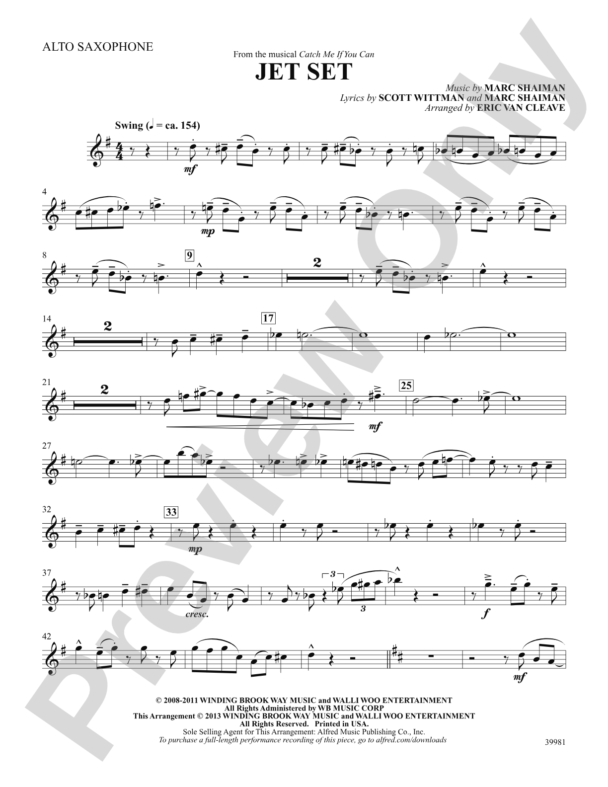 Jet Set (from the musical Catch Me If You Can): E-flat Alto Saxophone: Choral SoundPax