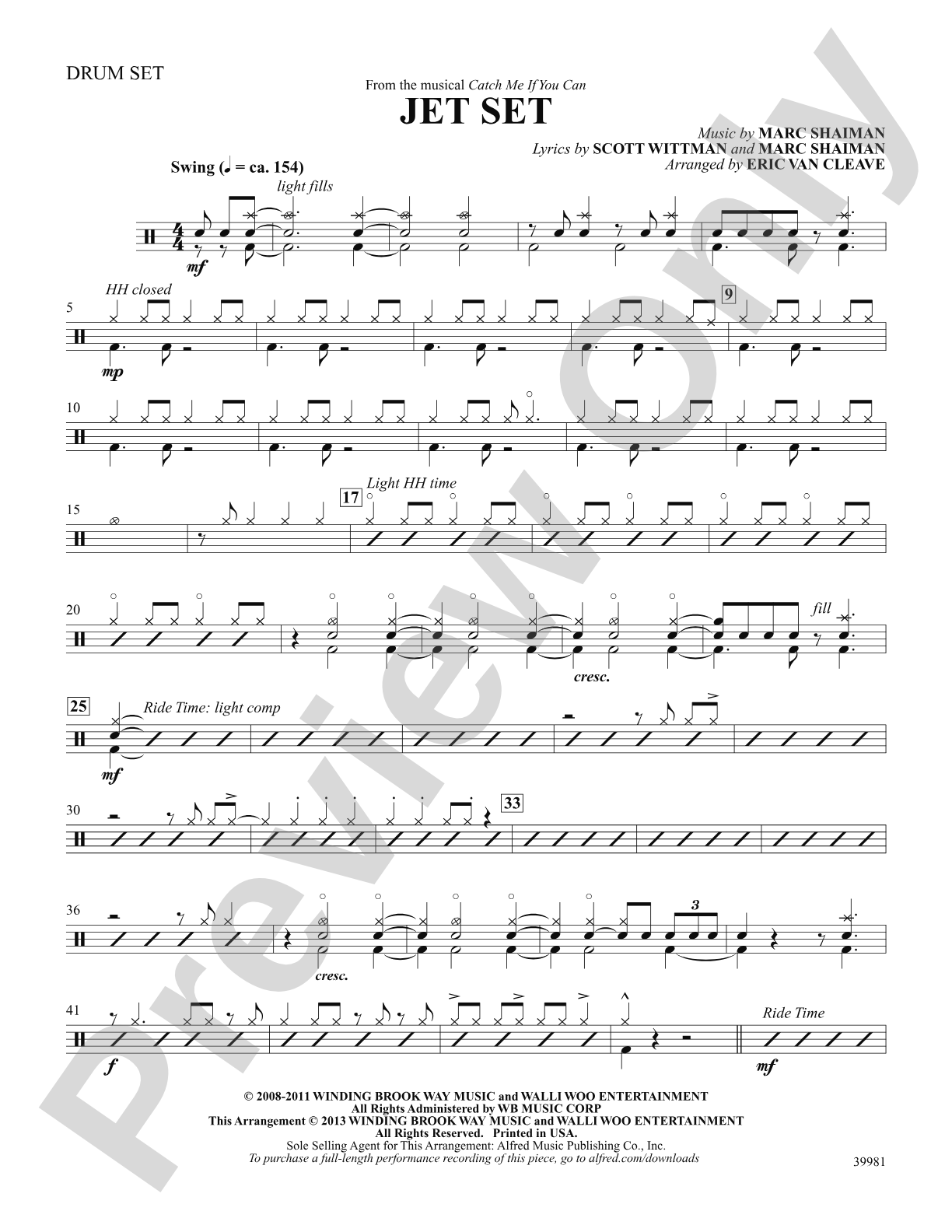 Jet Set (from the musical Catch Me If You Can): Drums: Choral SoundPax
