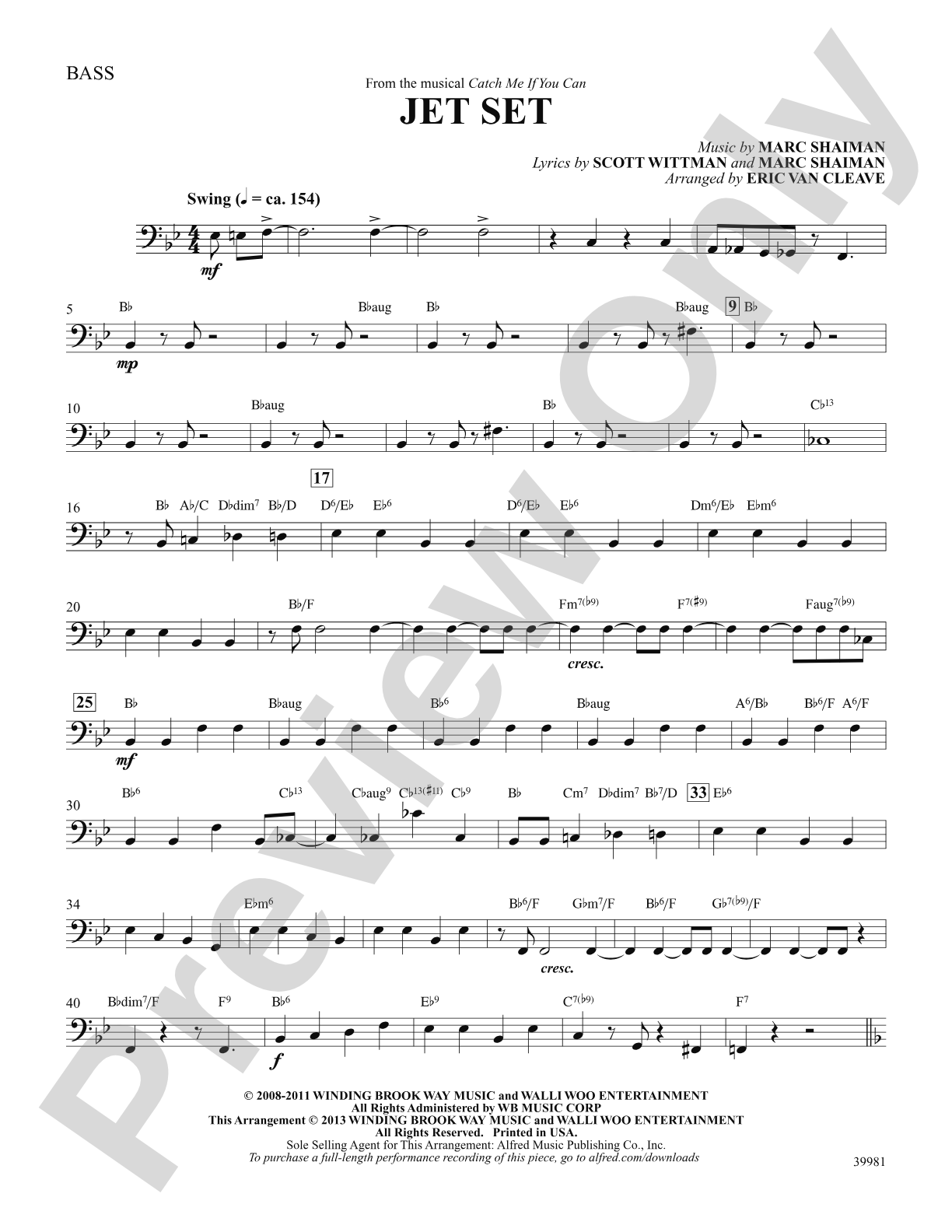Jet Set (from the musical Catch Me If You Can): String Bass: Choral SoundPax