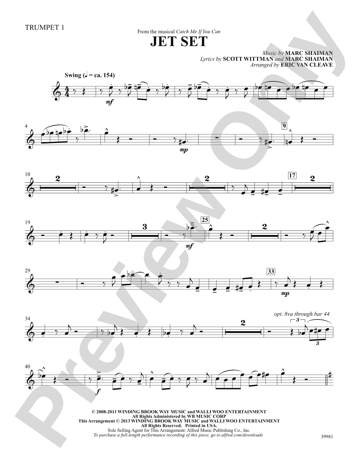 Jet Set (from the musical Catch Me If You Can): 1st B-flat Trumpet: Choral SoundPax