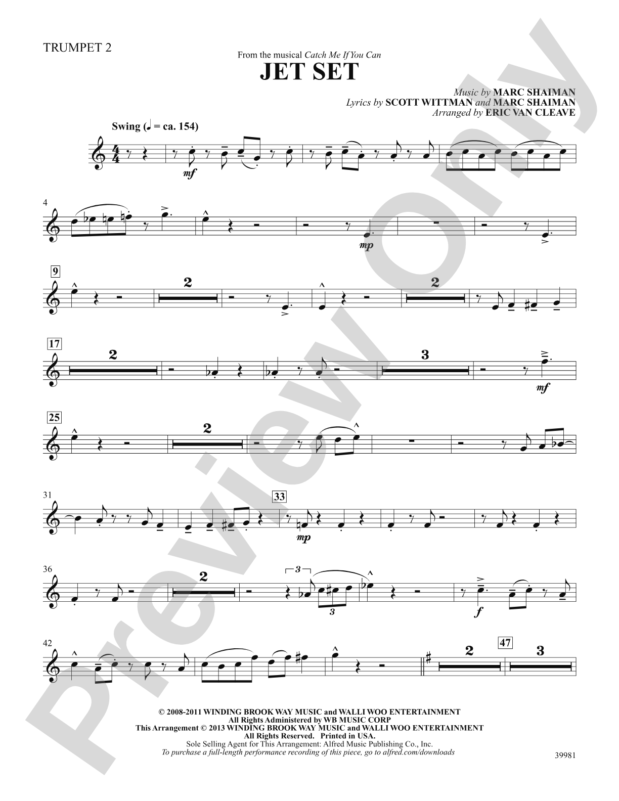 Jet Set (from the musical Catch Me If You Can): 2nd B-flat Trumpet: Choral SoundPax