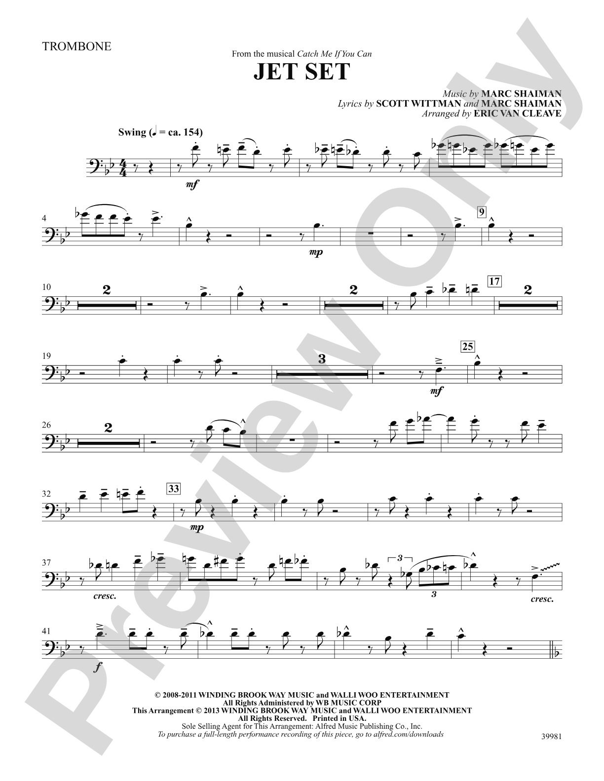 Jet Set (from the musical Catch Me If You Can): 1st Trombone: Choral SoundPax