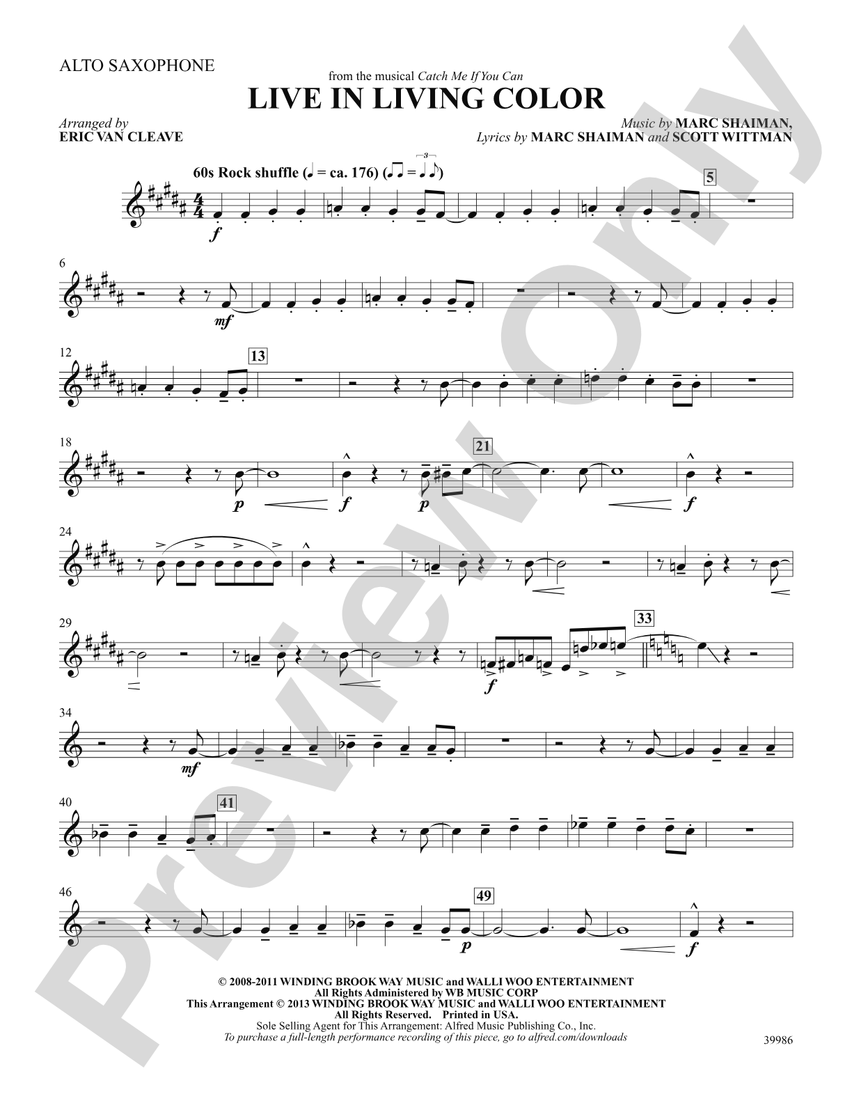 Live in Living Color (from the musical Catch Me If You Can): E-flat Alto Saxophone: Choral SoundPax