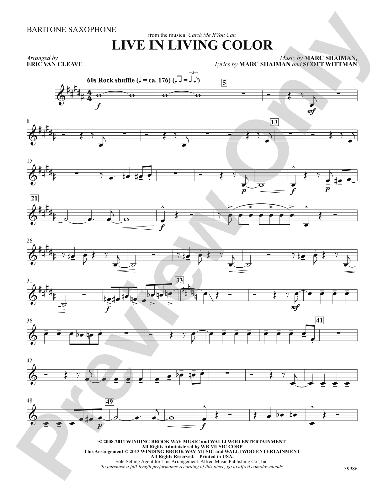 Live in Living Color (from the musical Catch Me If You Can): E-flat Baritone Saxophone: Choral SoundPax