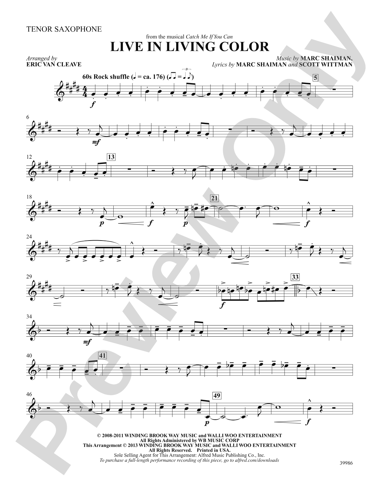Live in Living Color (from the musical Catch Me If You Can): B-flat Tenor Saxophone: Choral SoundPax