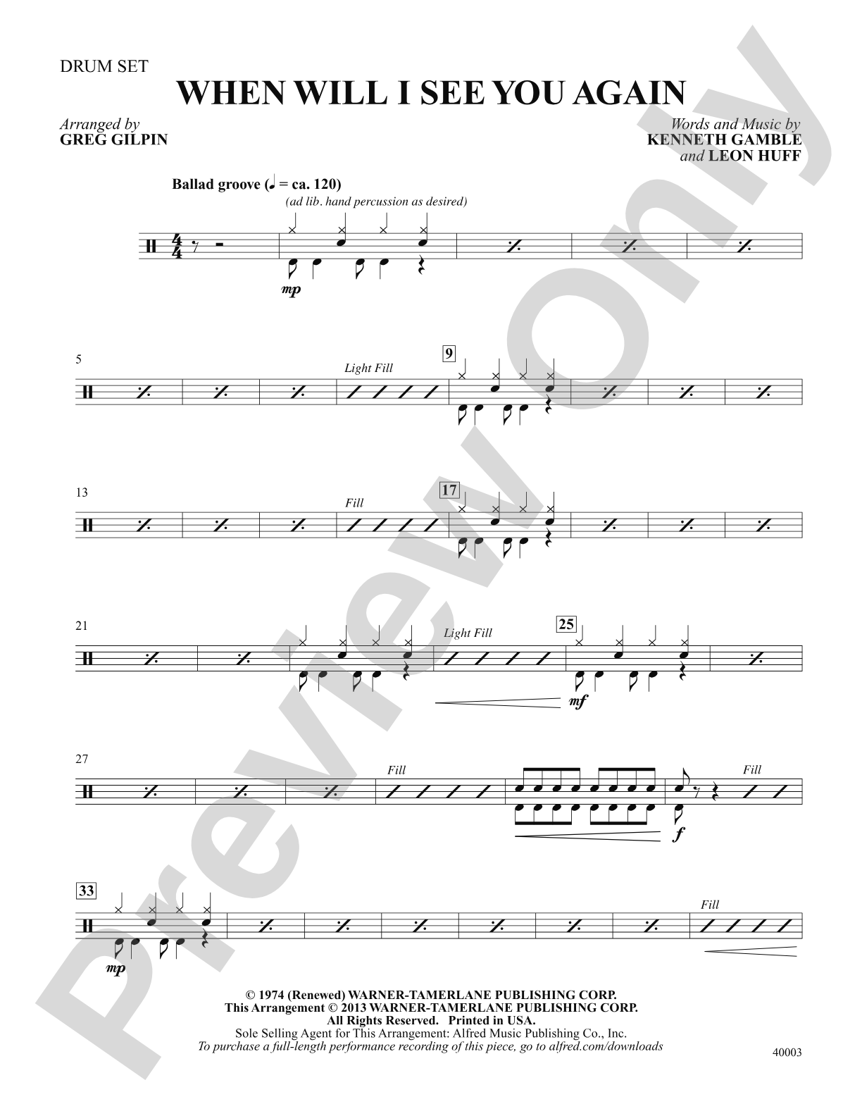 When Will I See You Again: Drums: Choral SoundPax