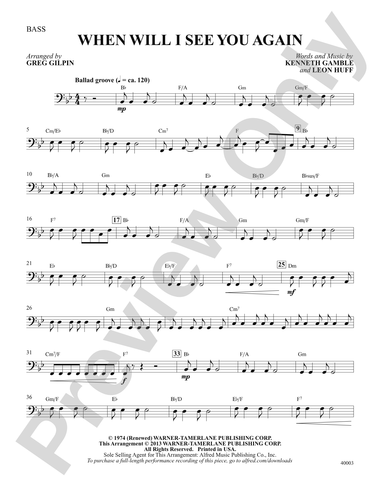 When Will I See You Again: String Bass: Choral SoundPax